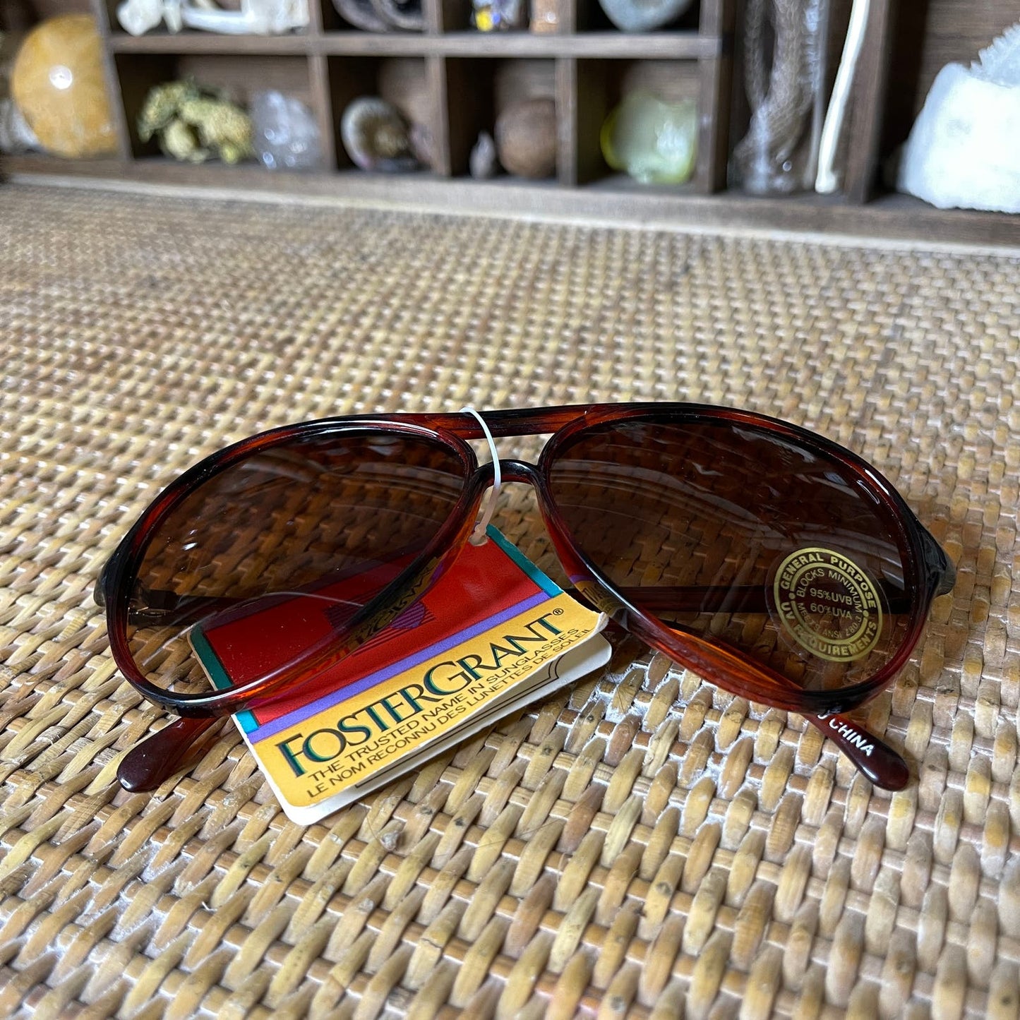 90s Sunglasses Plastic Tortoise Shell Frame Aviator Style Deadstock FosterGrant