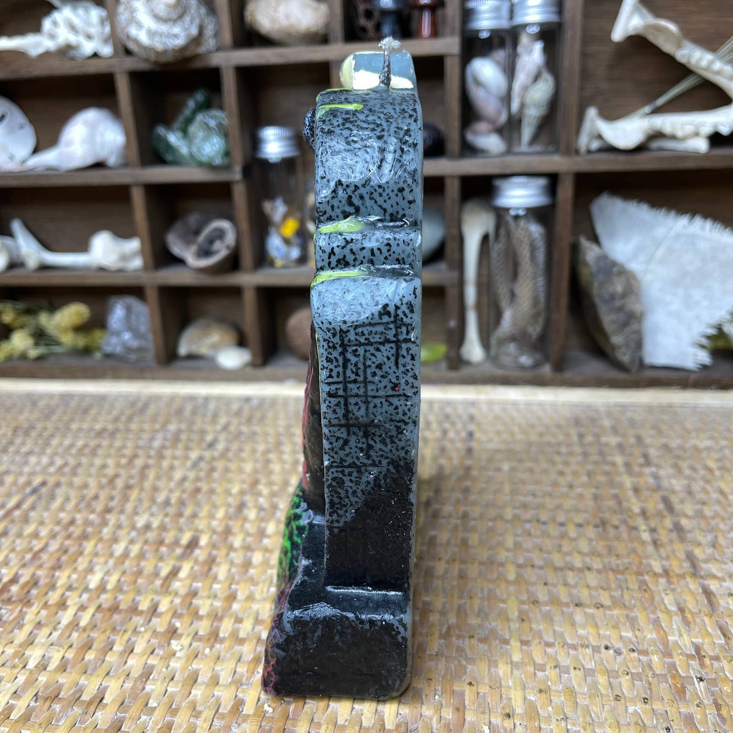 Vintage 90s Spooky Halloween Candle Grave with Hand Full Moon and Bat