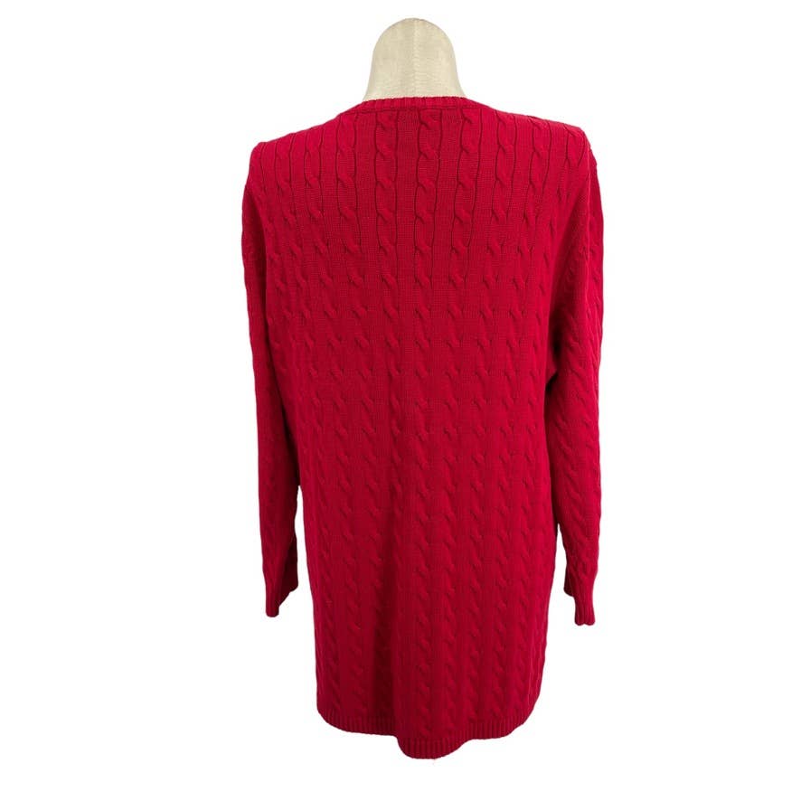 Ralph Lauren Red Cable Knit Sweater Split Neck Long Sleeves Cozy Volup Size 3X