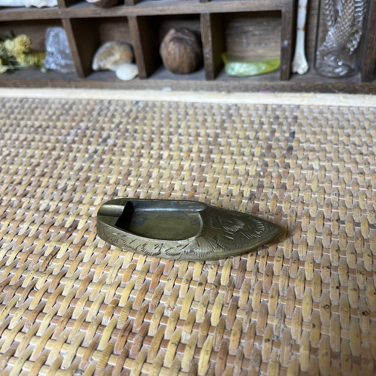 Vintage 60s Brass Slipper Shoe Ashtray Petite Personal Size Made in India
