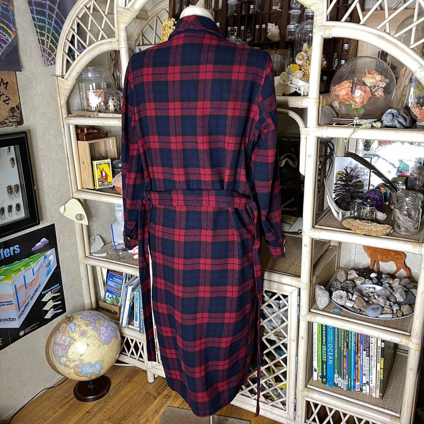 Pendleton 60s Blue and Red Plaid Wool Robe House Coat Vintage Size M