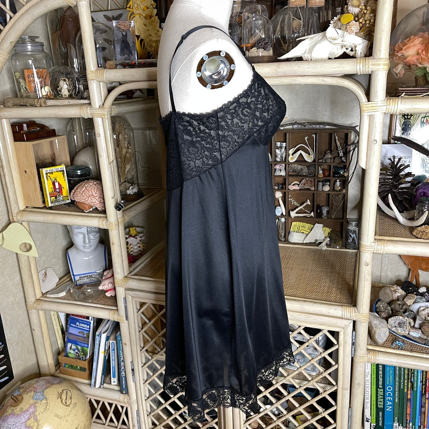 Vintage 50s Black Lace Bust Slip Dress Nightgown Lingerie Formfit Rogers Size 36