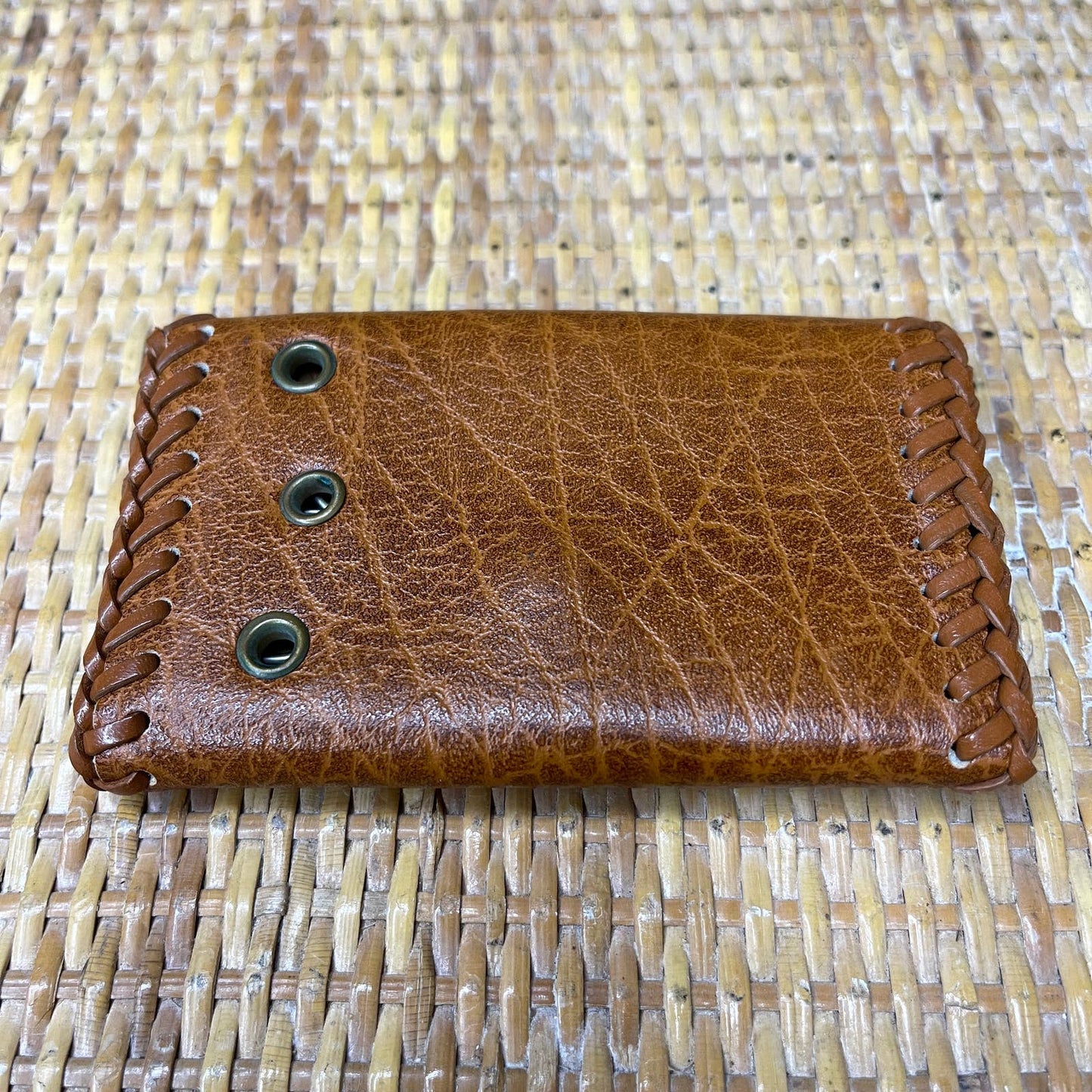 Vintage 80s Brown Leather Key Wallet with Change Pocket Artisan Made