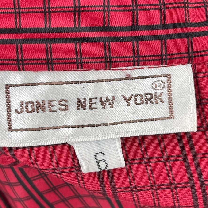 Vintage 80s Red and Black Long Sleeve Blouse Button Up Jones New York Size 6