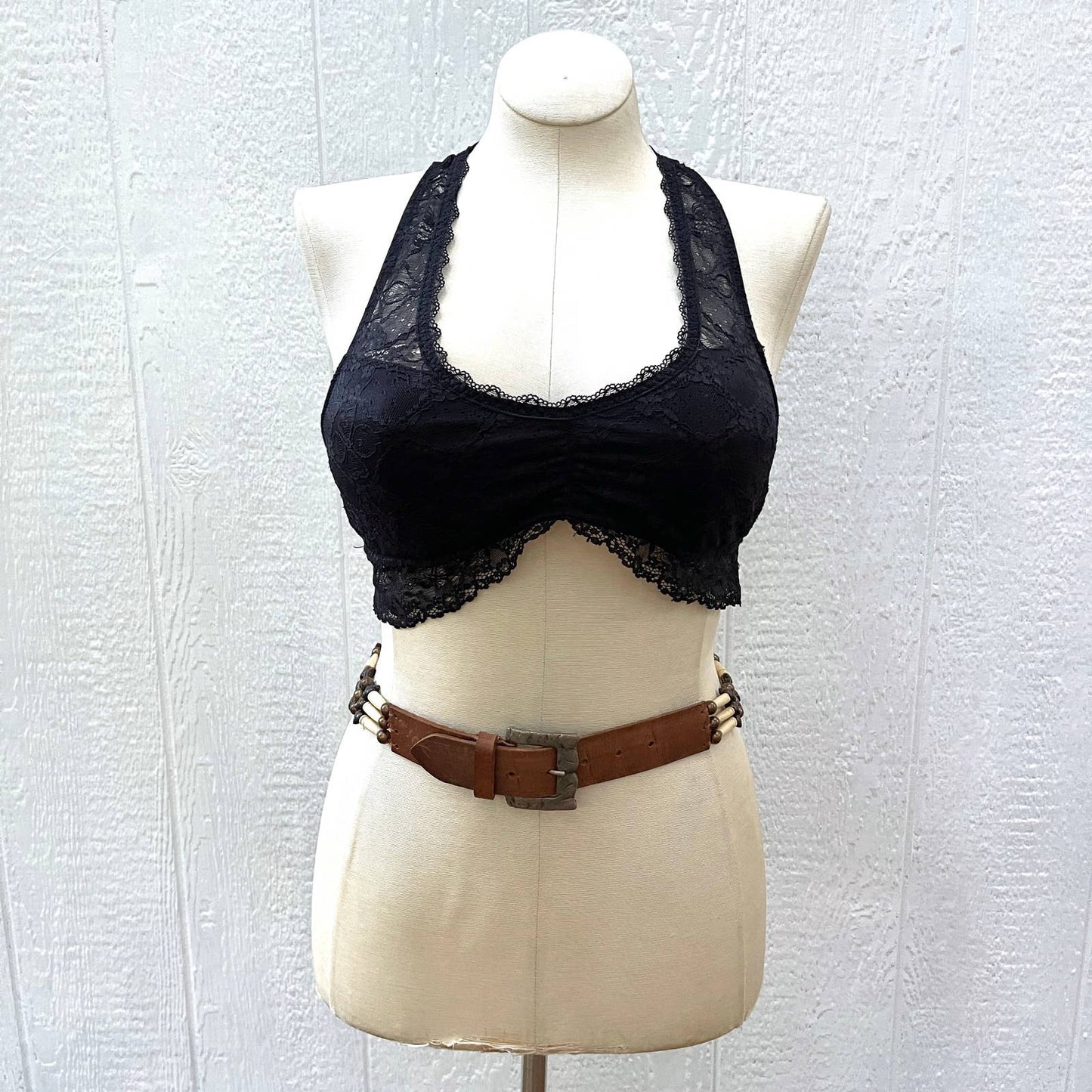 Vintage 90s Leather and Brass Beaded Belt Bohemian Made in India Size M