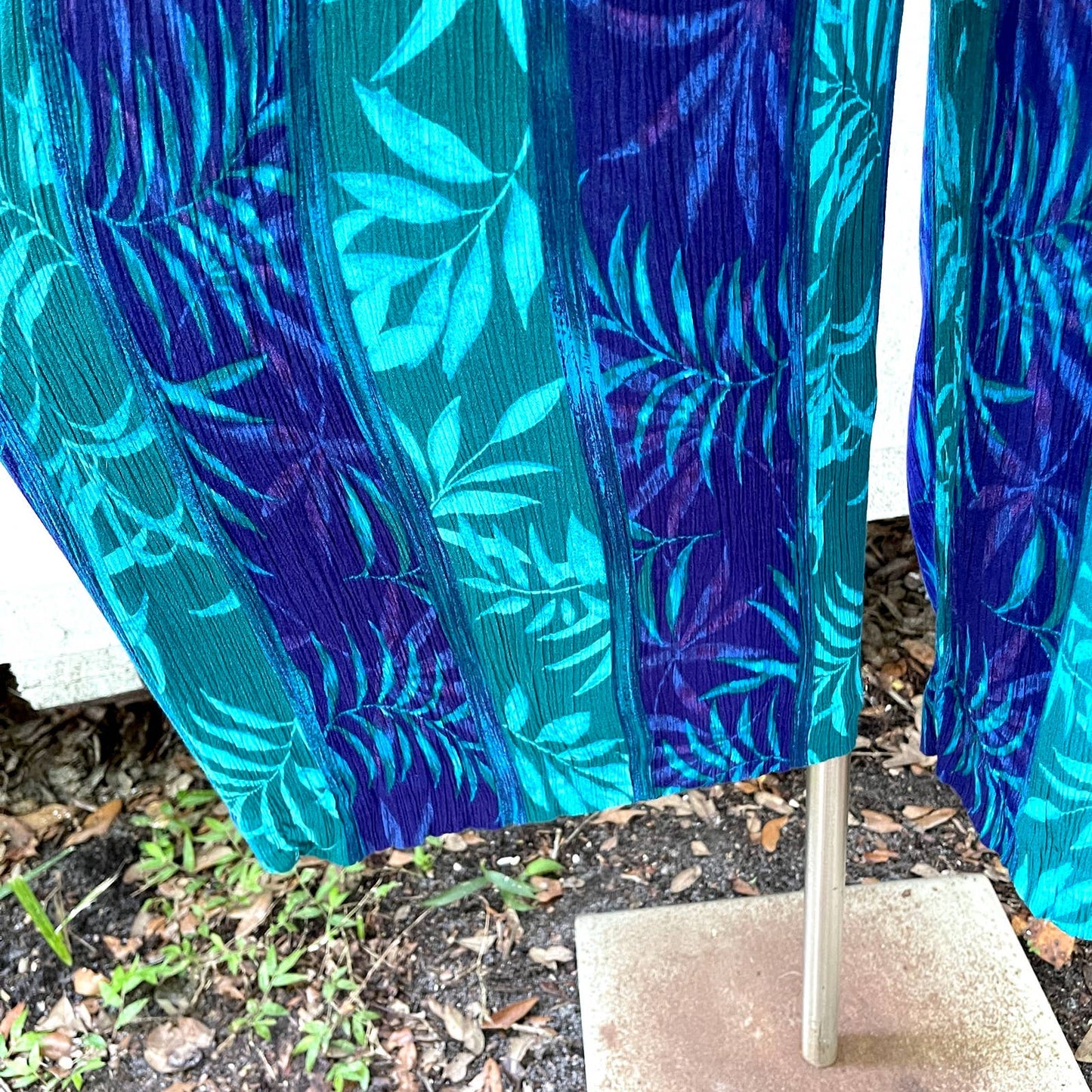 Vintage 80s Jumpsuit Purple Teal Tropical Rayon Crepe Wide Leg Short Sleeve M L