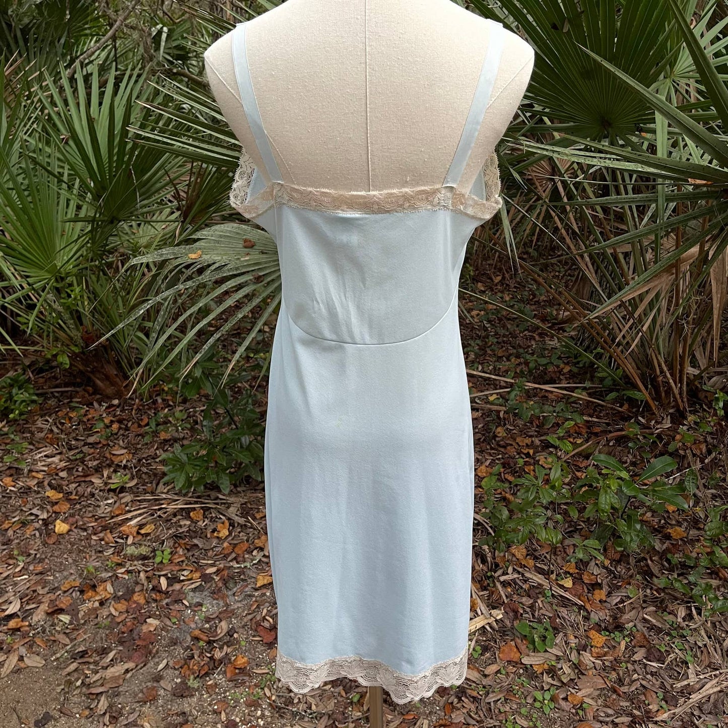 Vintage 50s Spiderweb Lace Blue Nightgown Slip Lingerie Boudoir Baronet Size 36