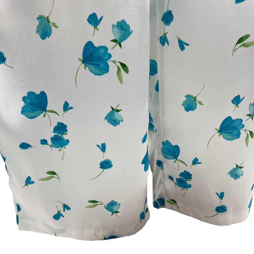 Vintage 90s White Satin Pajama Set Cami Pants Blue Floral California Dynasty L