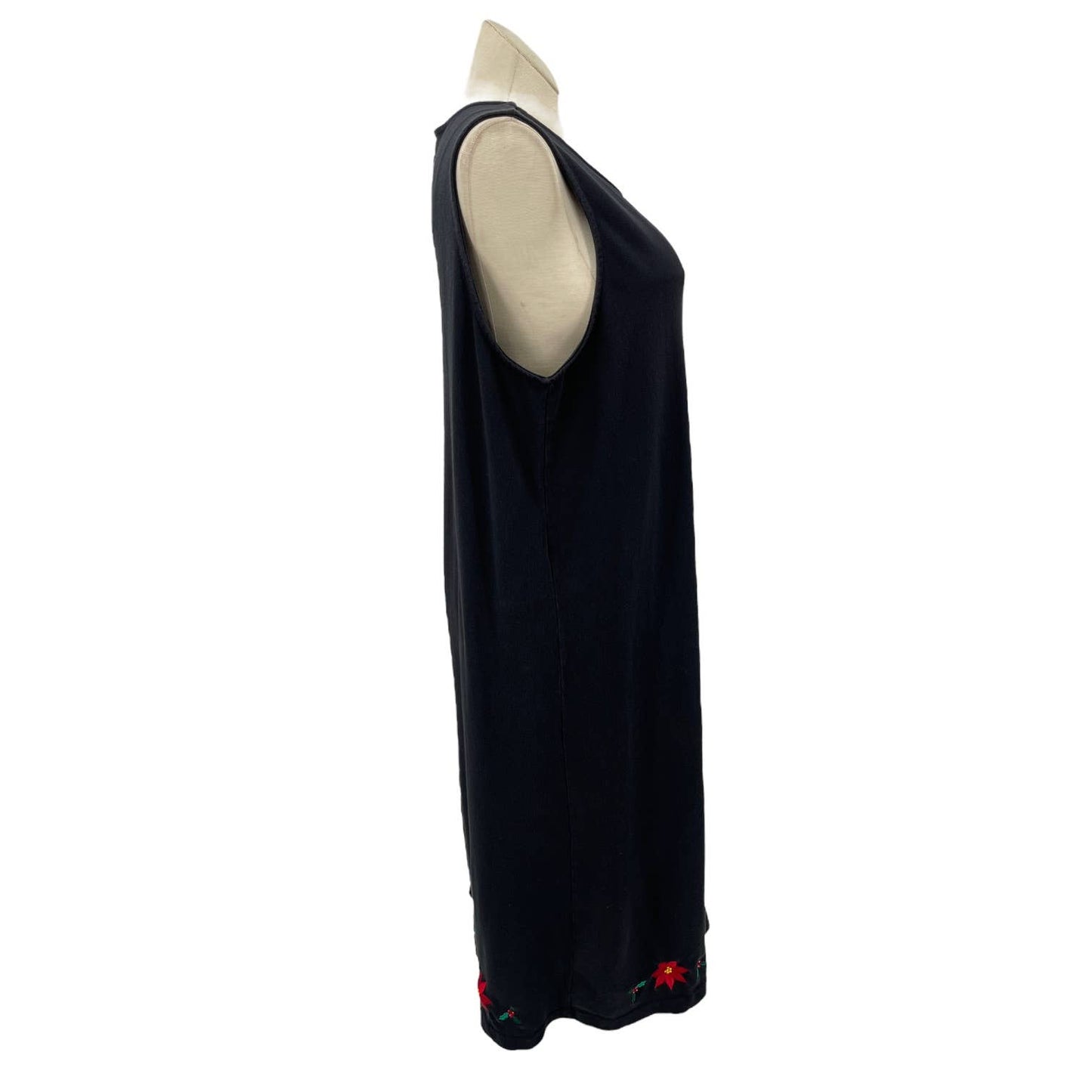 Vintage 90s Black Tank Style Dress Poinsettia Applique Sleeveless Bechamel Sz XL