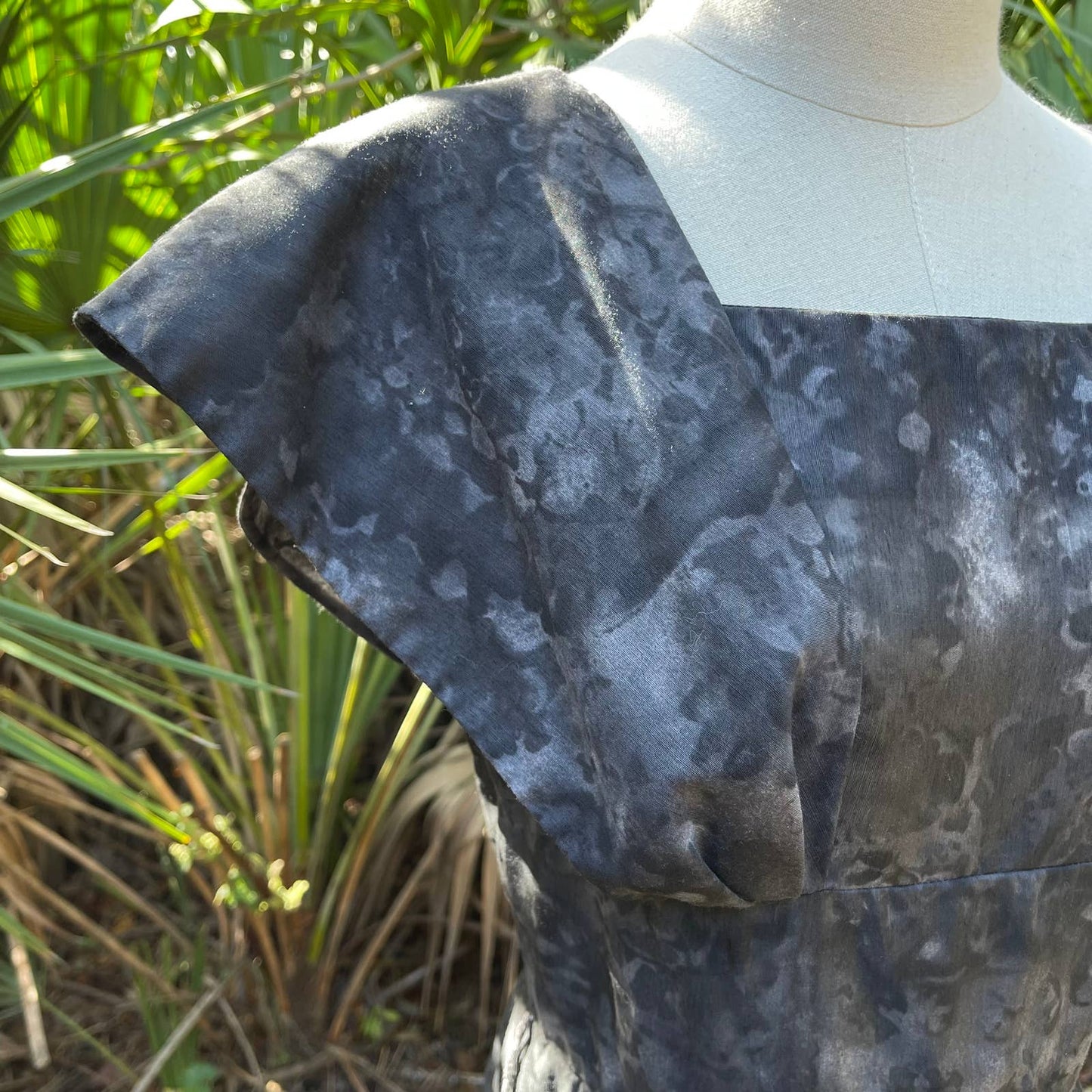 50s Vintage Gray and Black Abstract Dye Day Dress Susan Ross Size S M