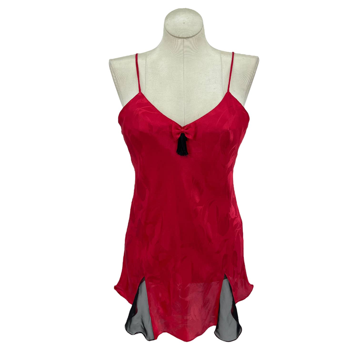 90s Red Satin Tulip Nightie Slip Dress Tassel Gold Label