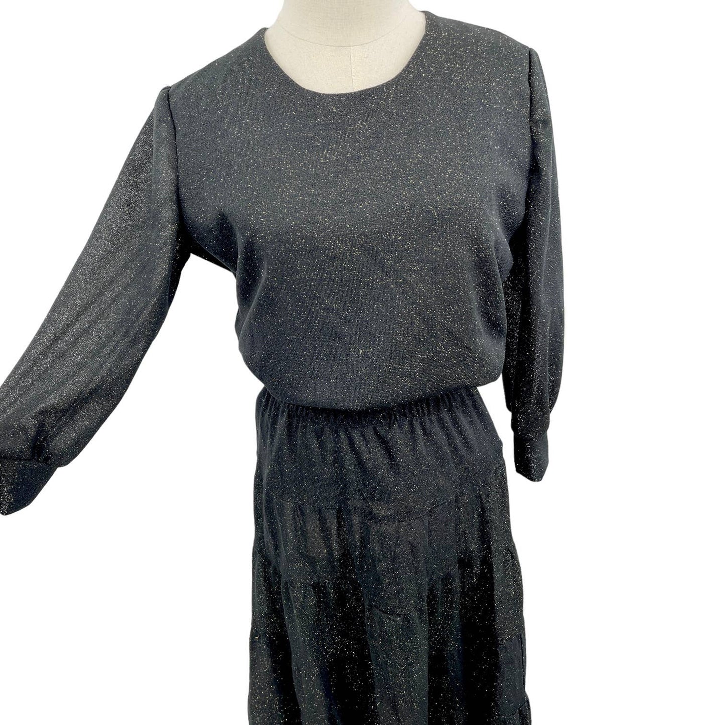 Vintage 70s Black and Gold Skirt Shirt Set Metallic Semi Sheer Home Made Size S
