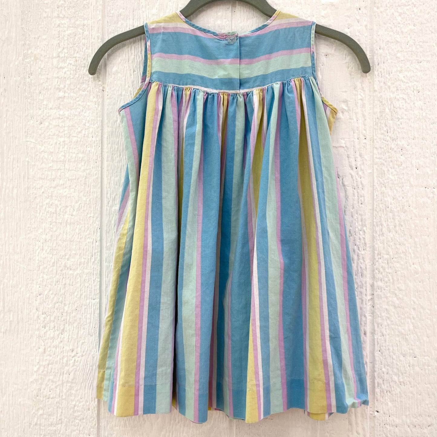 Vintage 60s Striped Cotton Tent Dress Belt Pastel Summer Lightweight Kids 4 6