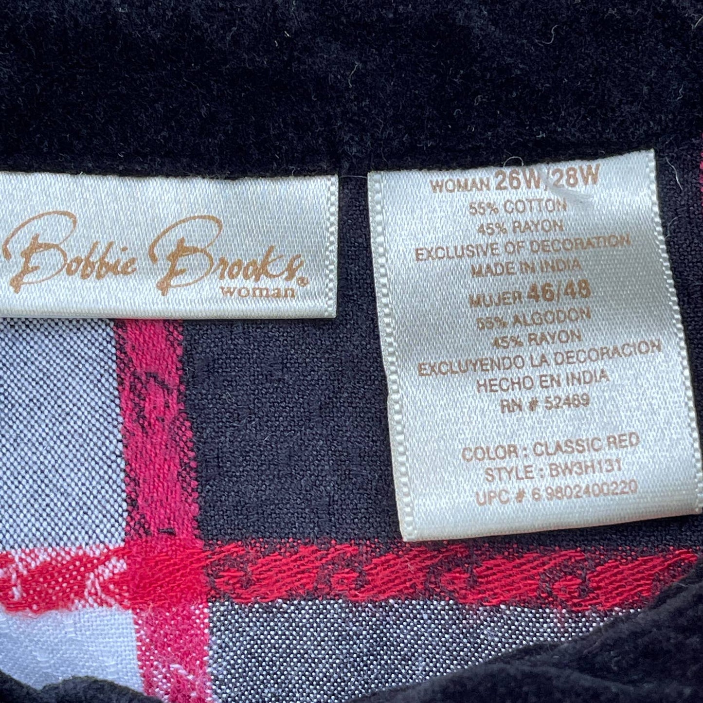 Y2K Vintage Plaid Floral Button Up Velvet Collar Embroidered Bobbie Brooks Sz 46