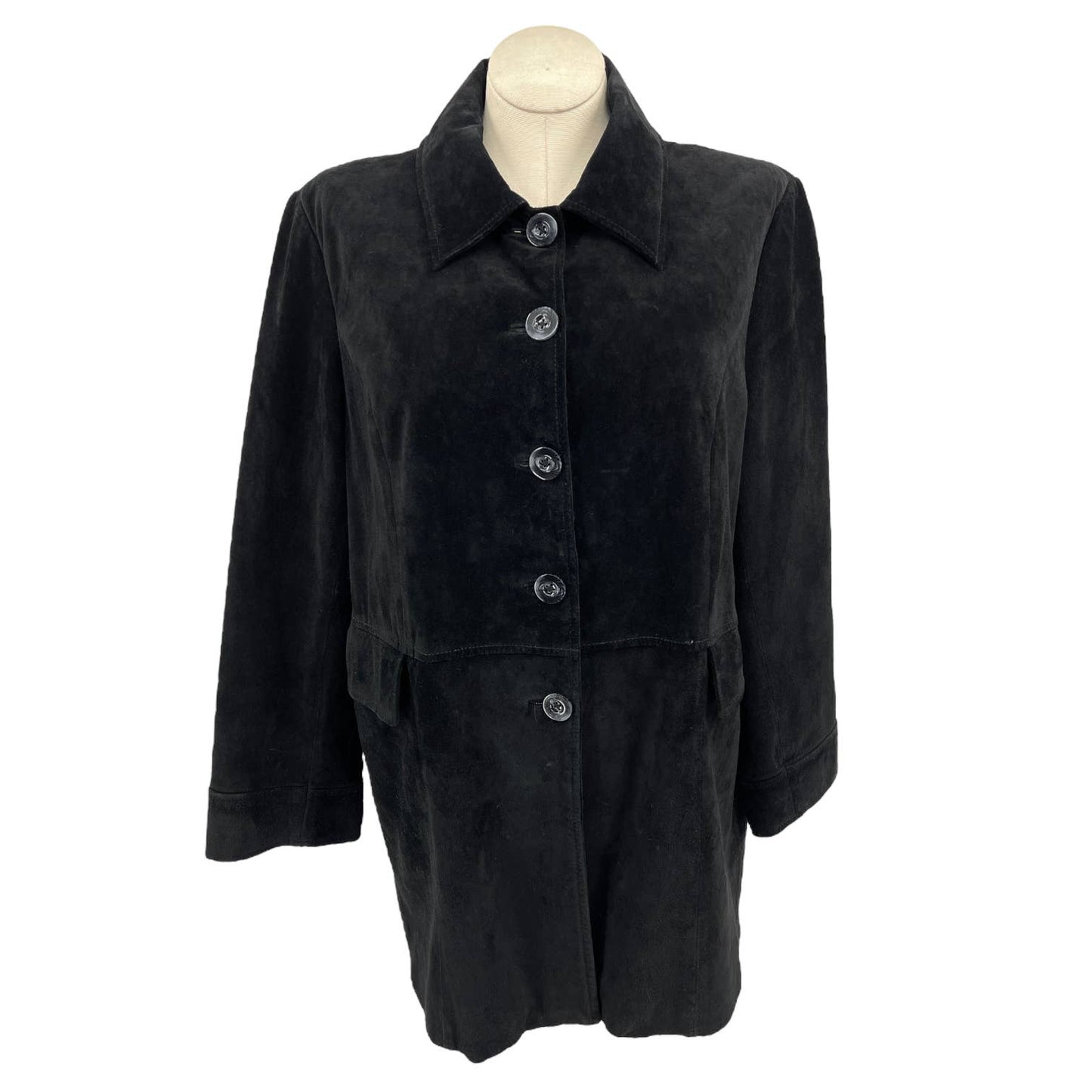 Y2K Long Black Suede Jacket Volup Vintage by Preston & York Size 1X