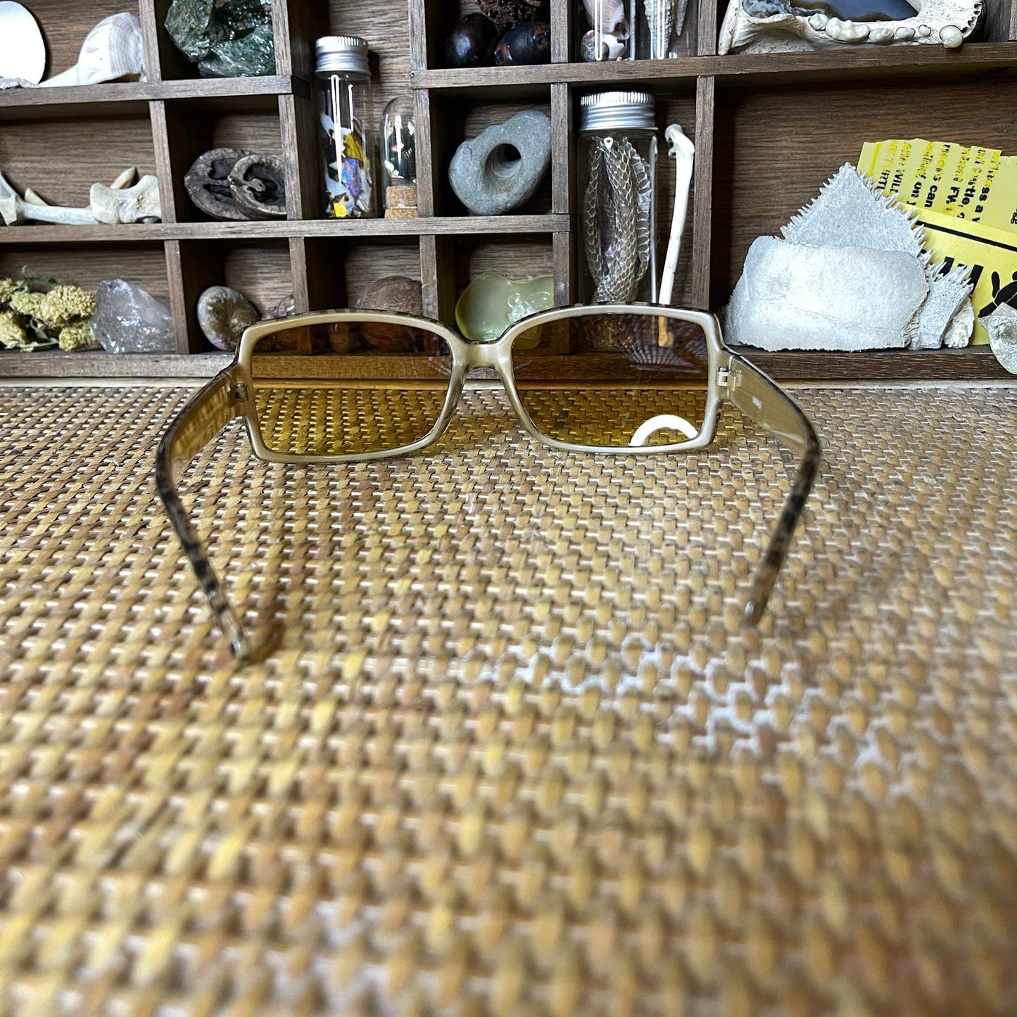 Vintage 90s Leopard Print Sunglasses Rectangular Sepia Lens With Case