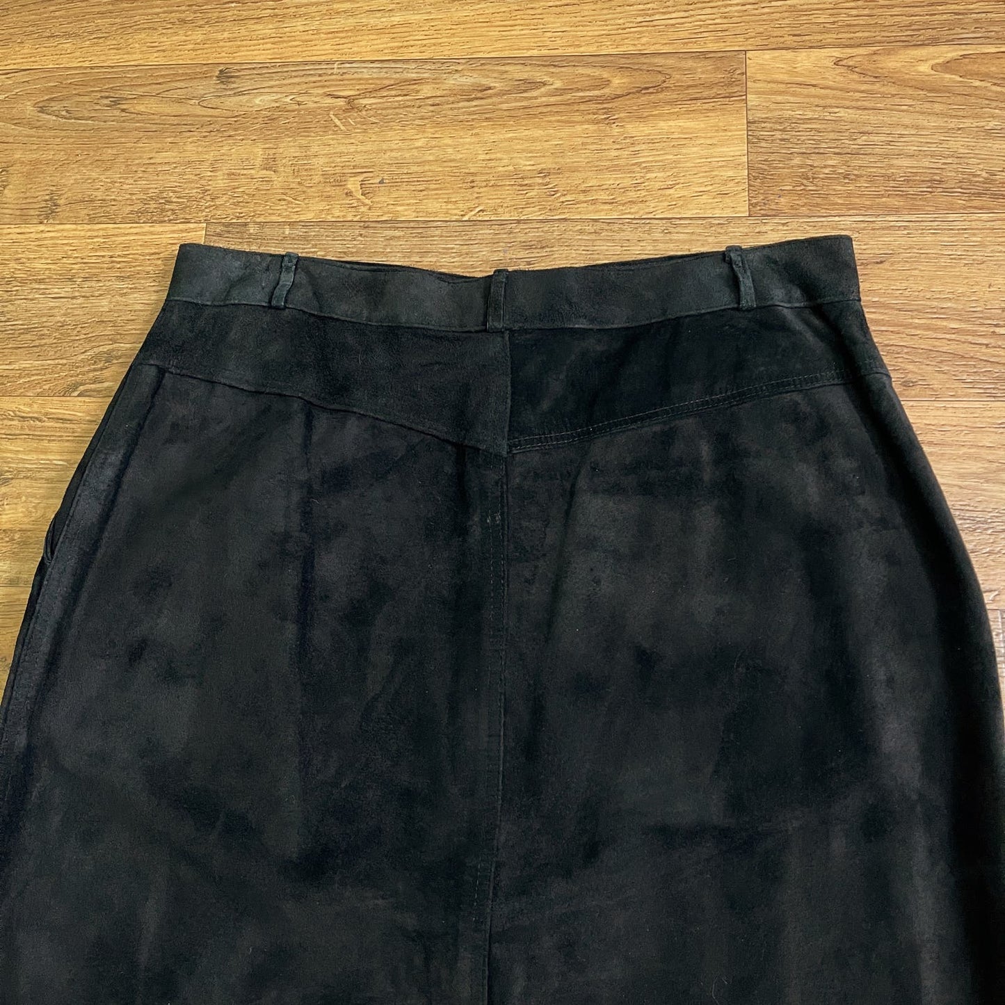 Lord and Taylor 90s Black Suede Leather Midi Skirt Pencil Goth Career Vintage 14