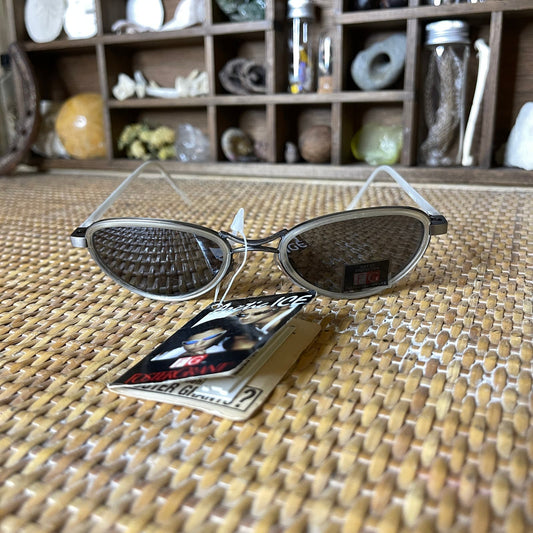 Vintage 90s Sunglasses Frosted Metal Frame Black Lenses Deadstock FosterGrant