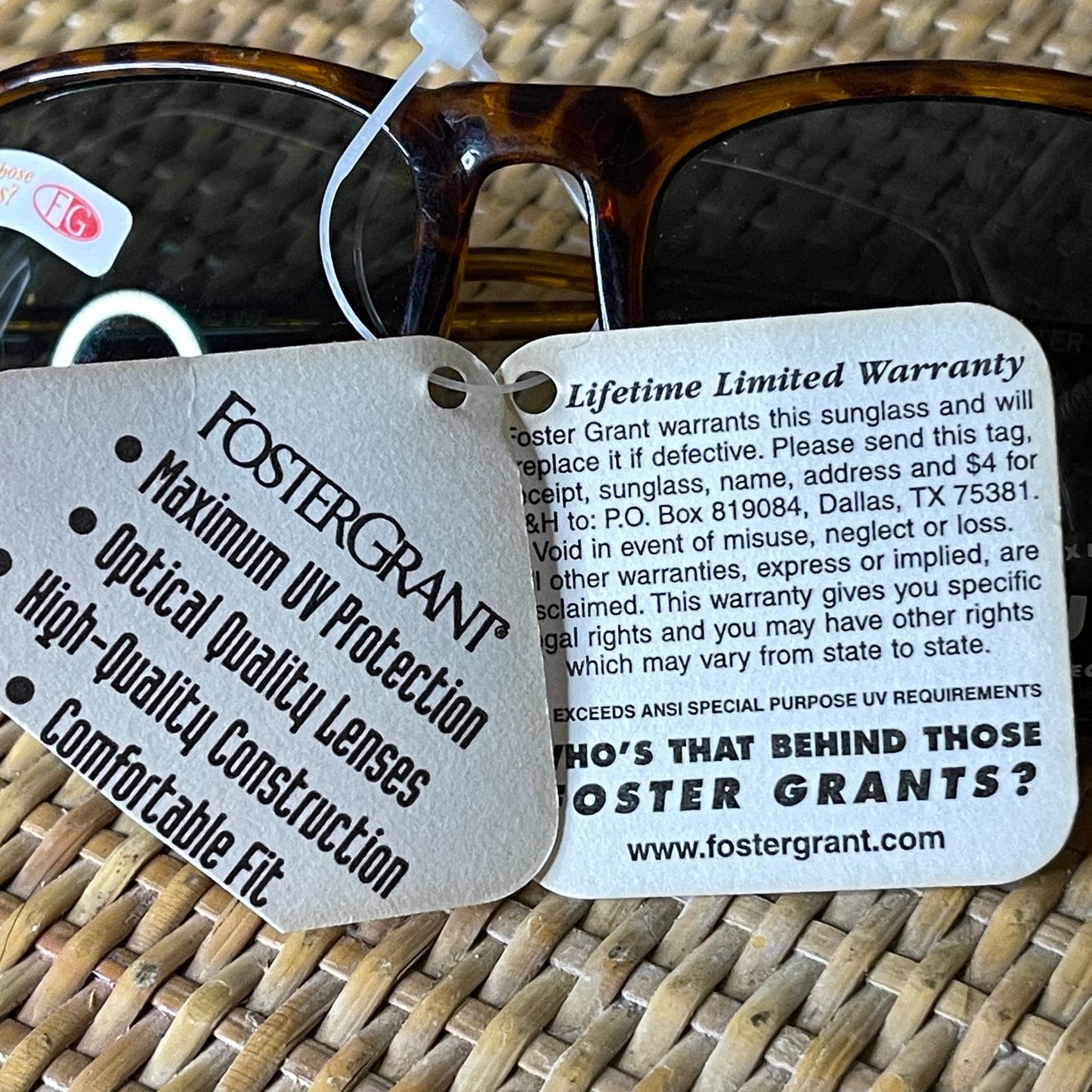 Vintage 90s Sunglasses Tortoise Shell Frame Black Lenses Deadstock FosterGrant