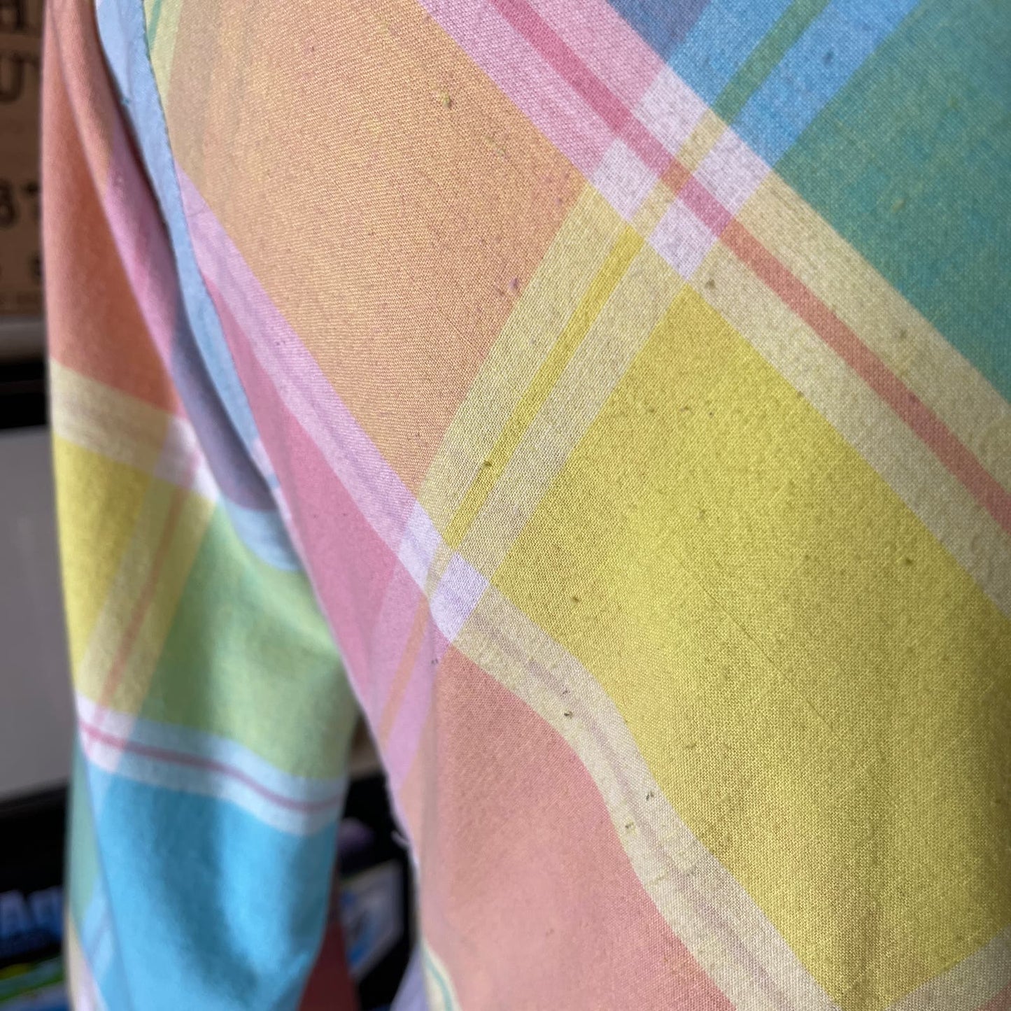 Vintage 80s Cotton Pastel Rainbow Plaid House Dress Maxi Pockets Saybury Size S