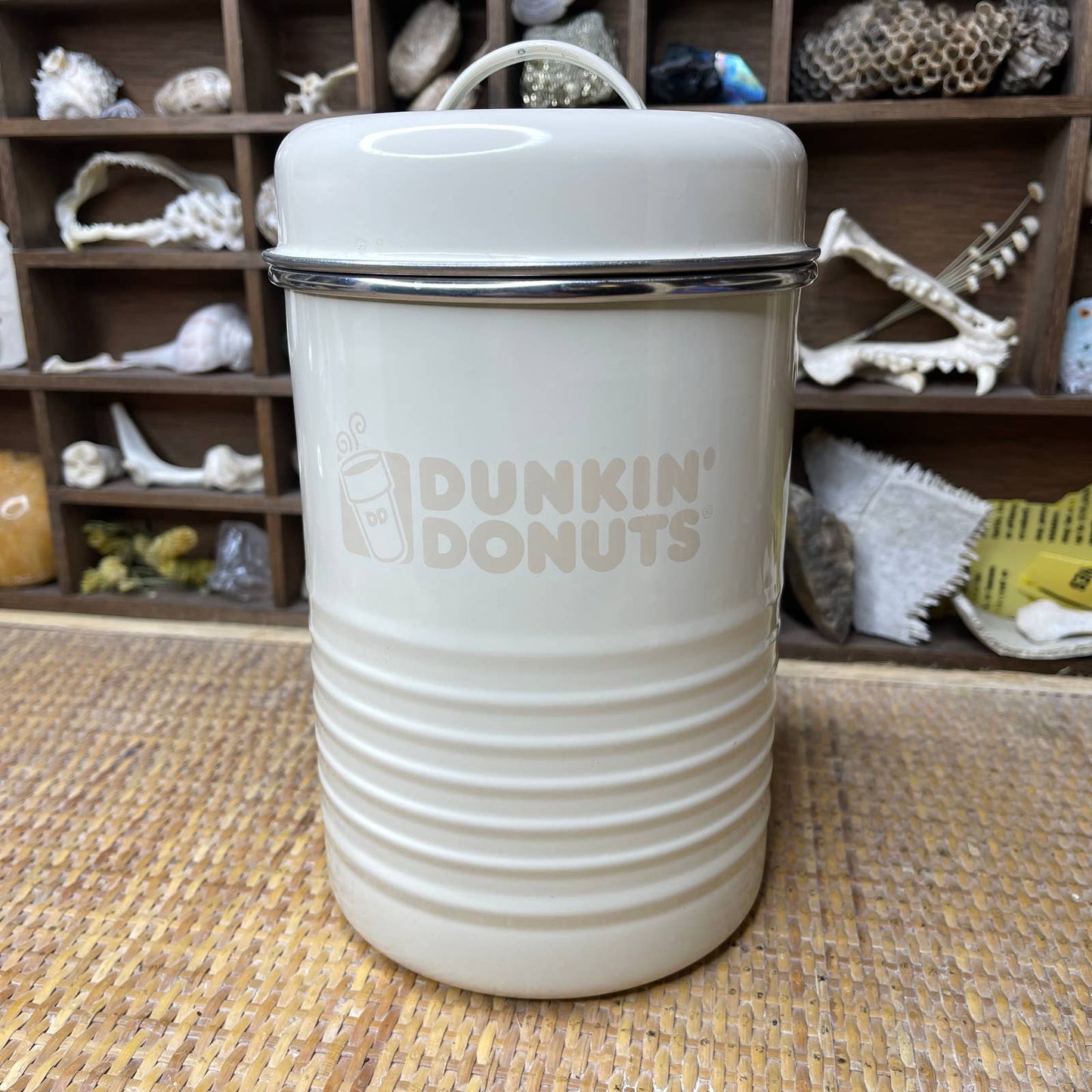 Retro Dunkin Donuts Diner Style Coffee Canister Vintage 70s Kitchen Enamel Ware