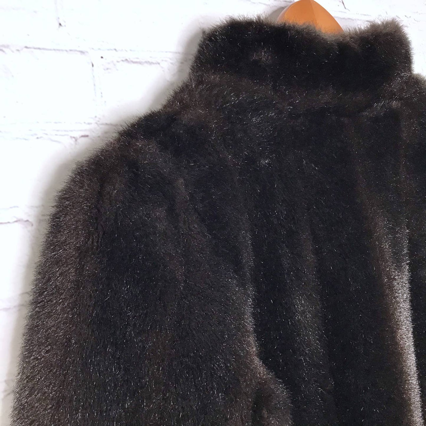 Vintage 80s Dark Brown Faux Fur Coat Made in USA Glam Vegan Size S M