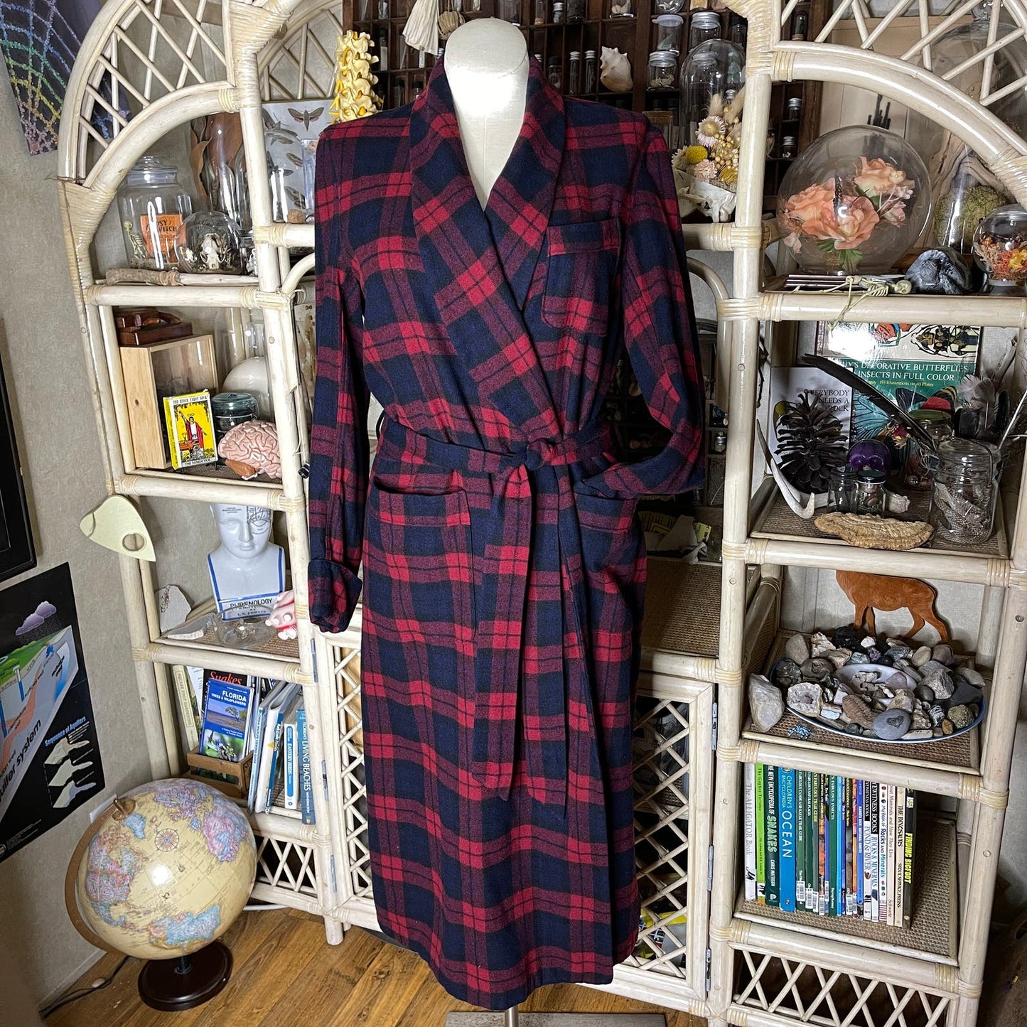 Pendleton 60s Blue and Red Plaid Wool Robe House Coat Vintage Size M