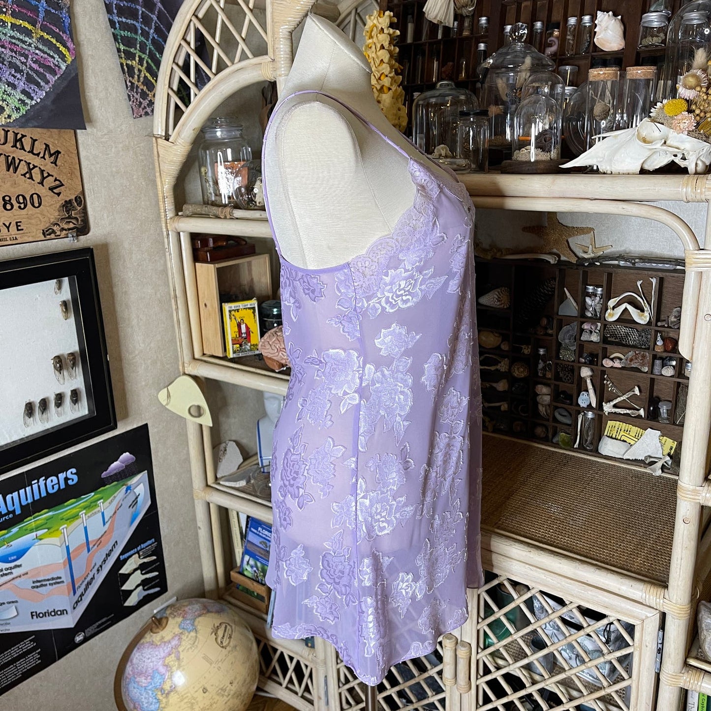 Vintage 90s Purple Sheer Burnout Floral Nightie Slip Dress by Expressions Size L