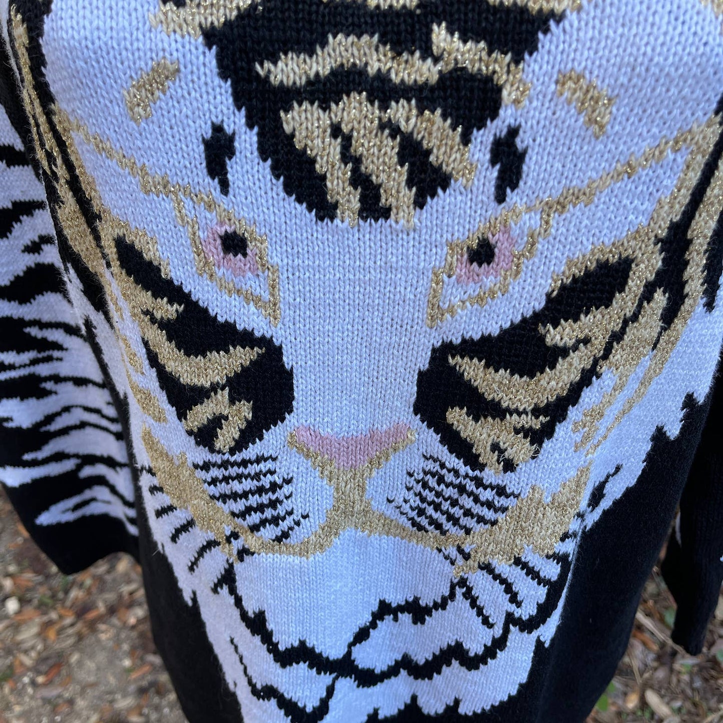 Cervelle Black White Gold Tiger Sweater Stripes Oversized 80s Vtg Size M