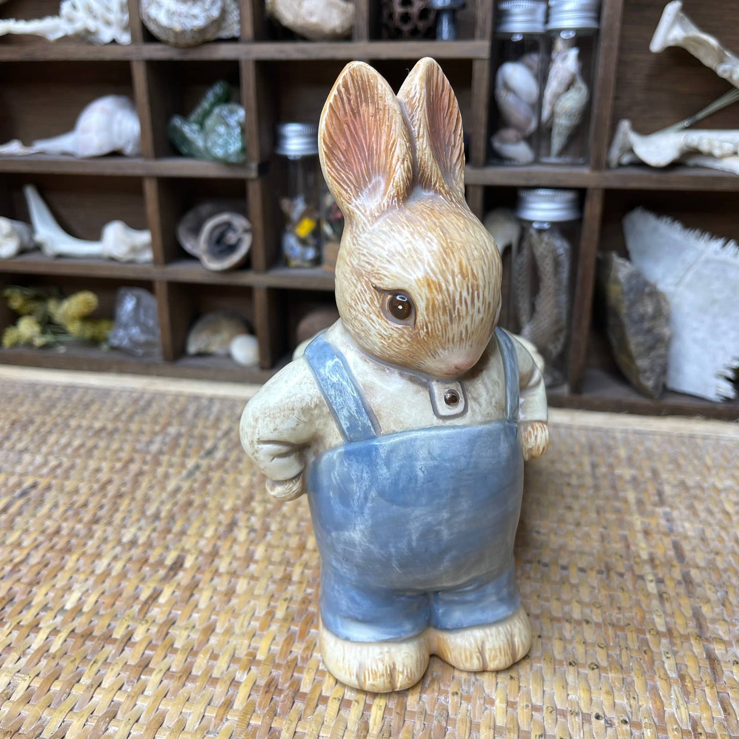 Vintage 90s Garden Bunny in Overalls Planter Pot Peter Rabbit by Takahashi