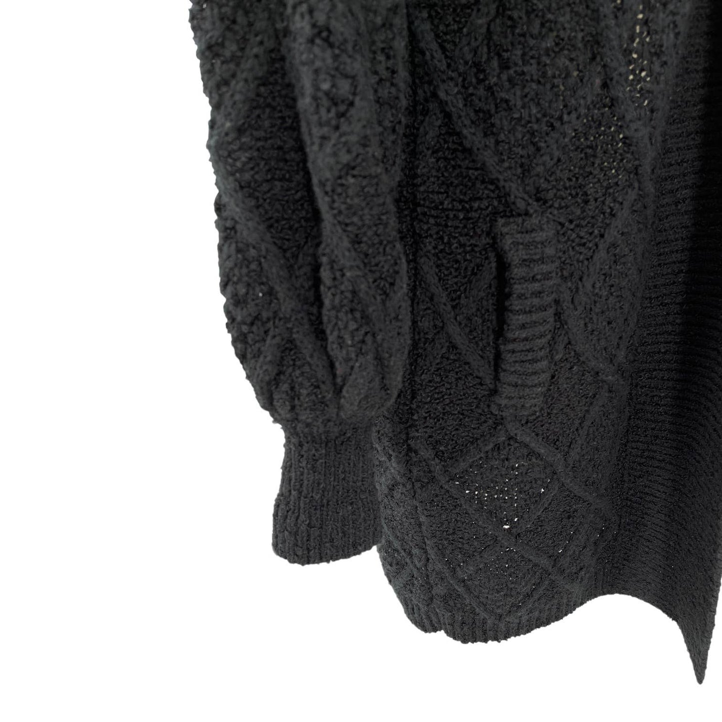 Vintage 80s Black Cardigan Sweater Textured Diamond Pattern Yarn Works Size S