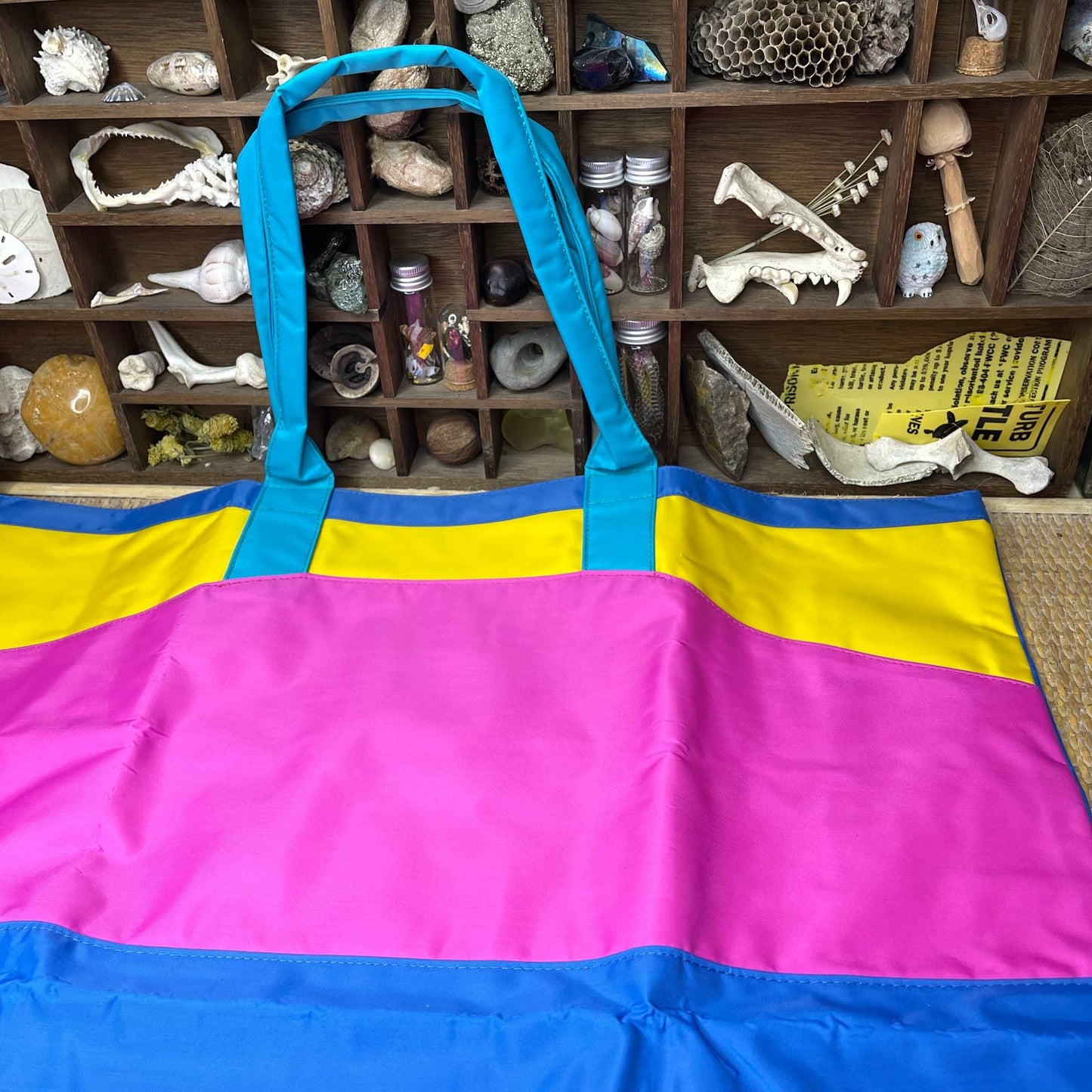 Vintage 90s Colorblock Fashion Tote Large with Small Zippered Pocket Beach Bag