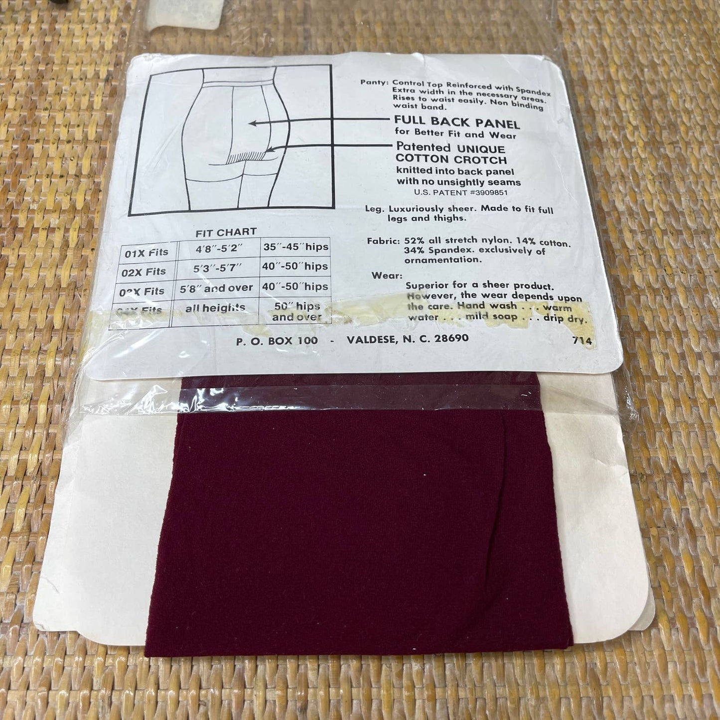 Vintage Burgundy Control Top Pantyhose Extra Width JCPenney Size 4X