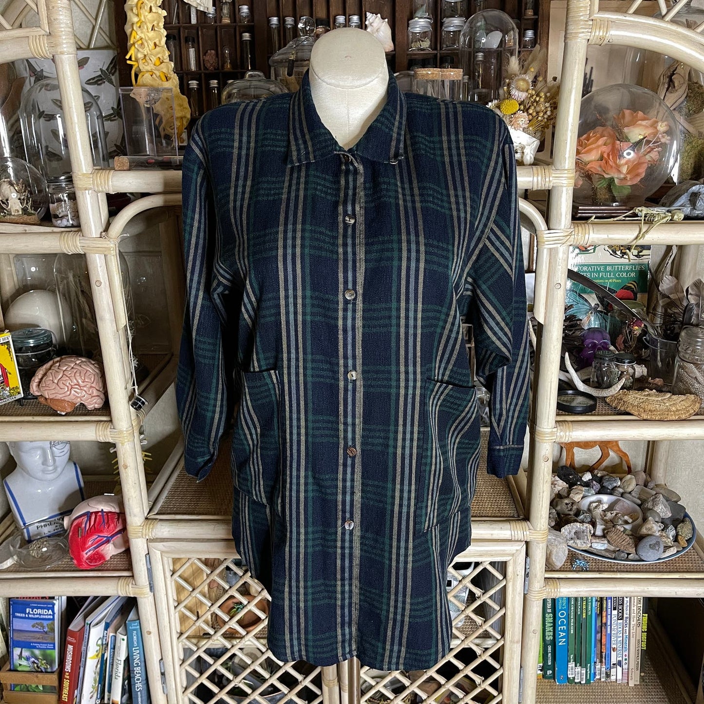 Vintage 80s Blue Plaid Cotton Workwear Shirt Button Up Pockets by Kennedy