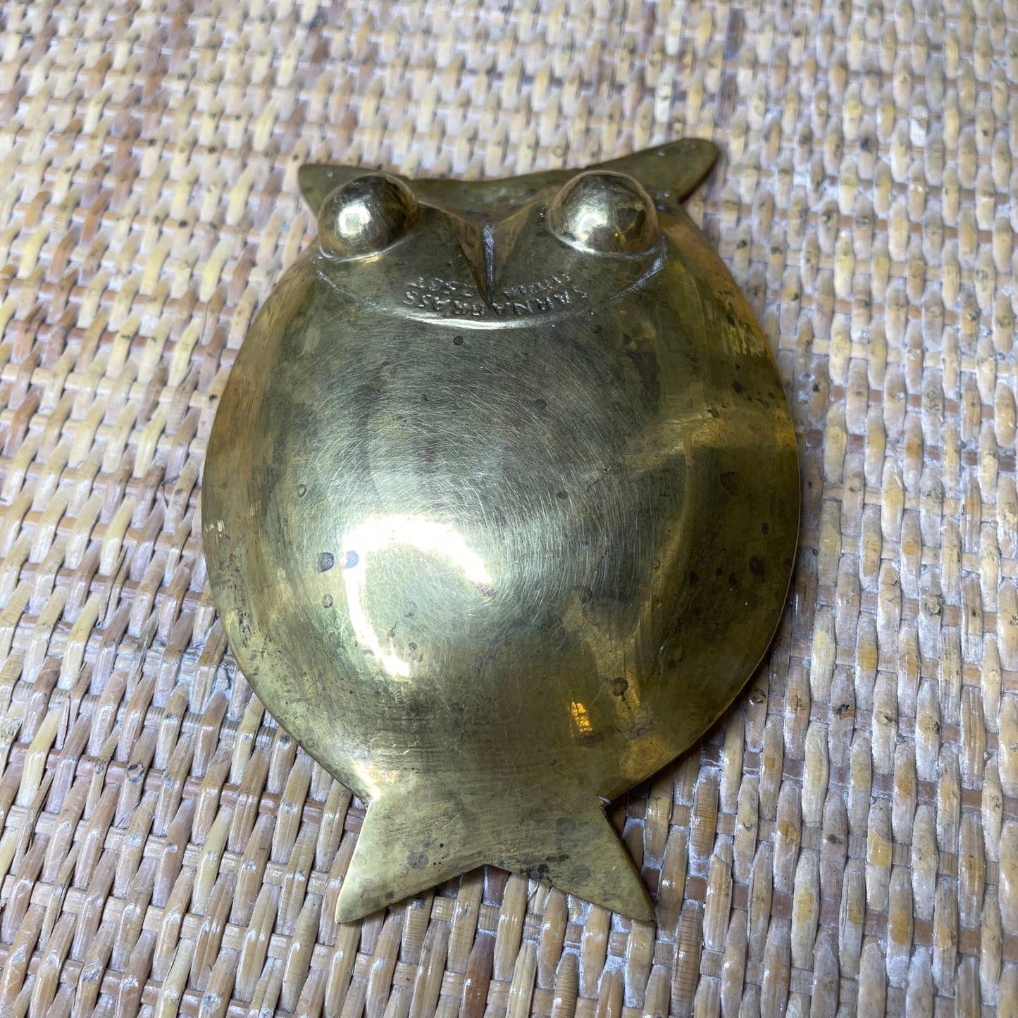 Vintage Brass Owl Trinket Dish Etched Designs Witchy Made in India Alter Decor