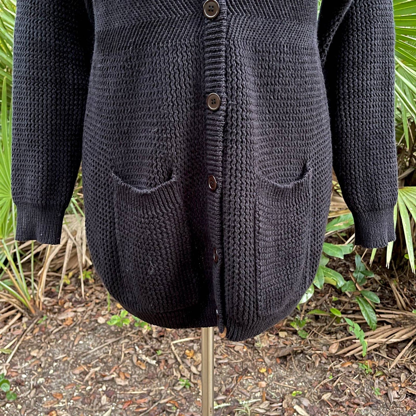 Vintage 80s Cotton Blend Caridigan Sweater Black Button Up Chevron Rinzi Size S