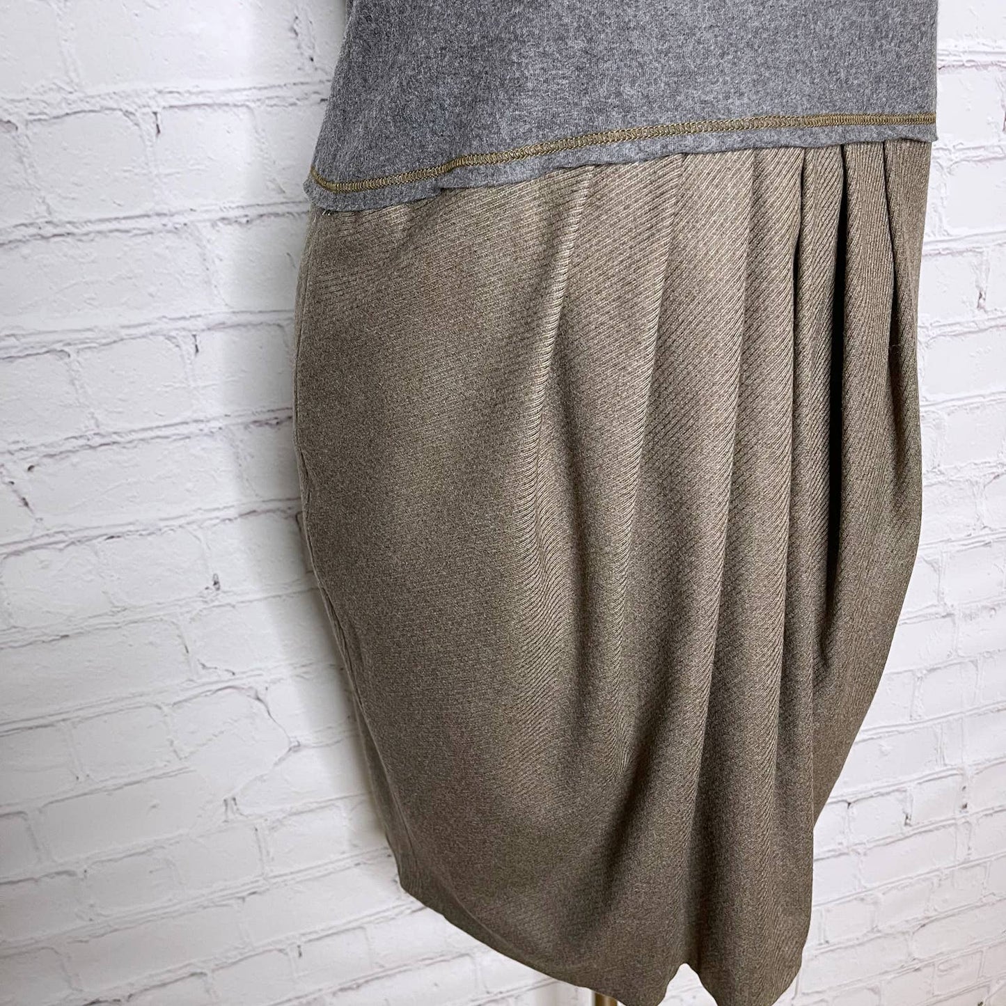 Gunex Wool Halter Dress Gray with Tan Gathered Skirt Sleeveless Size 6