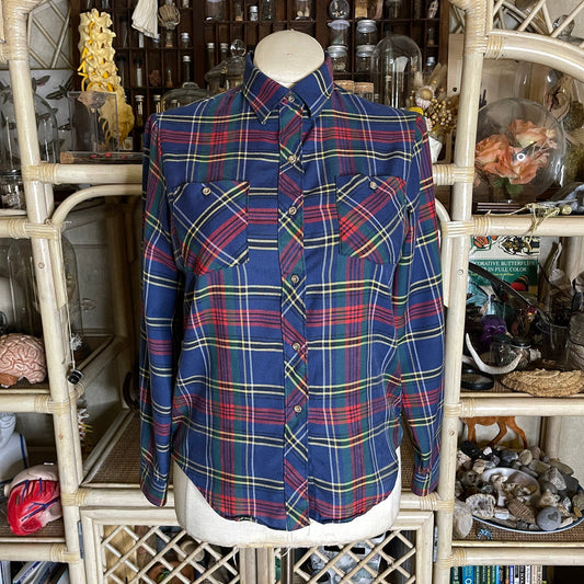 Vintage 70s Plaid Button Up Shirt Long Sleeve Pockets Unisex by Sears Size M L