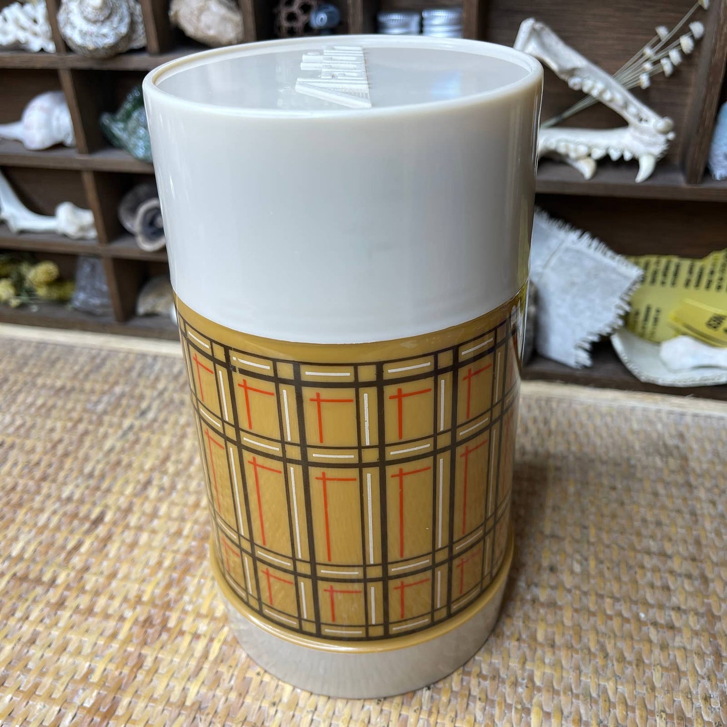 Vintage 80s Mustard Plaid Thermos Soup Beverages Double Walled by Aladdin