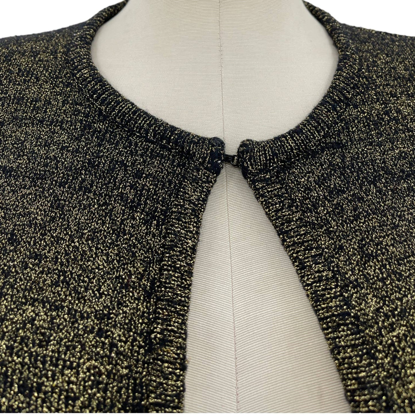 Vintage 90s Black and Gold Open Front Cardigan Sweater Pockets IB Diffusion M