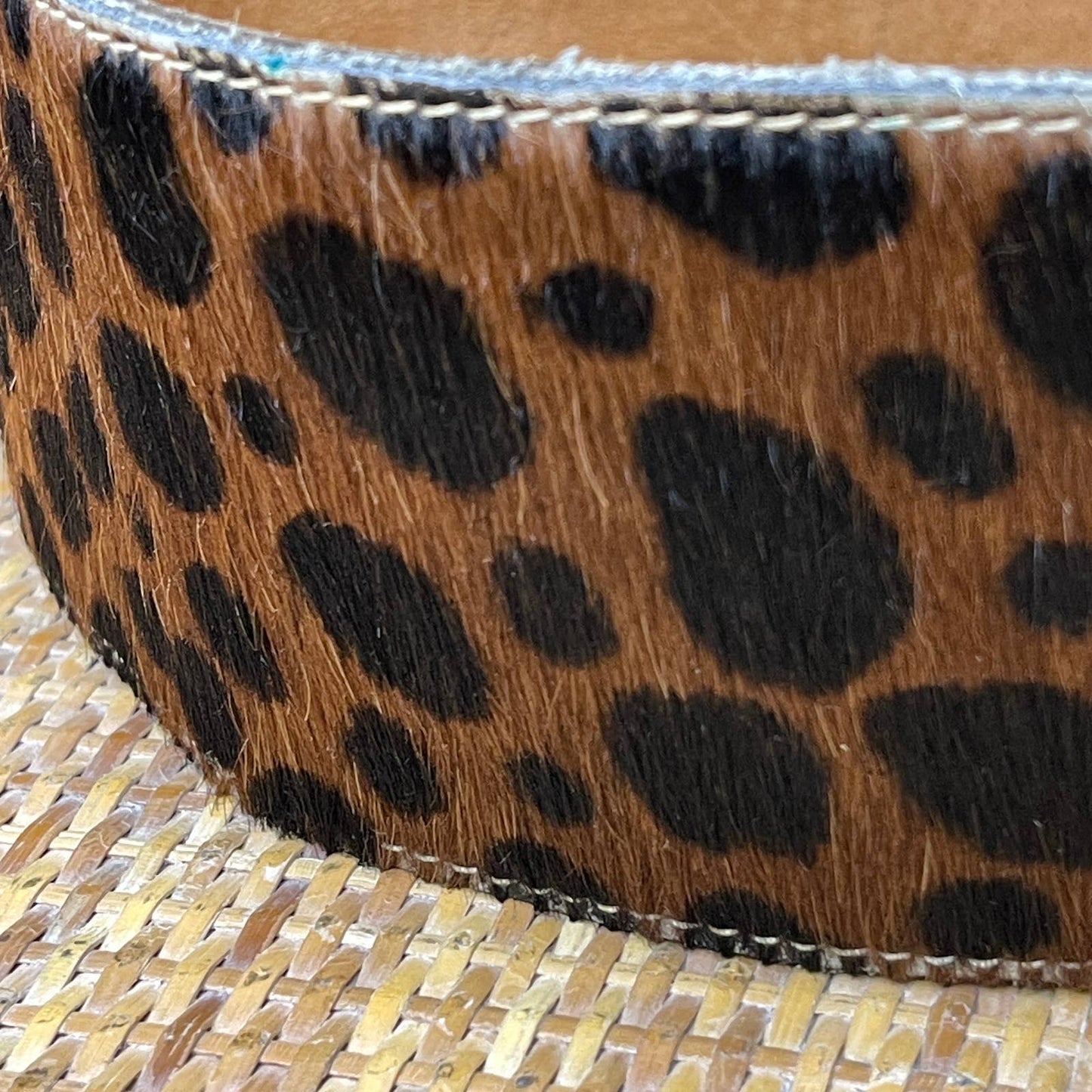 Vintage 80s Calf Hair Leather Belt Cheetah Print Wide Metal Buckle Doppia Vita