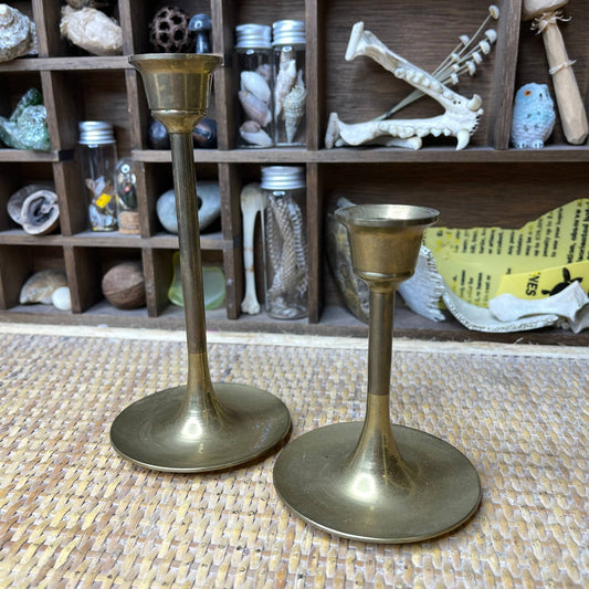 Vintage 70s Brass Candlestick Holder Set of 2 Made in India