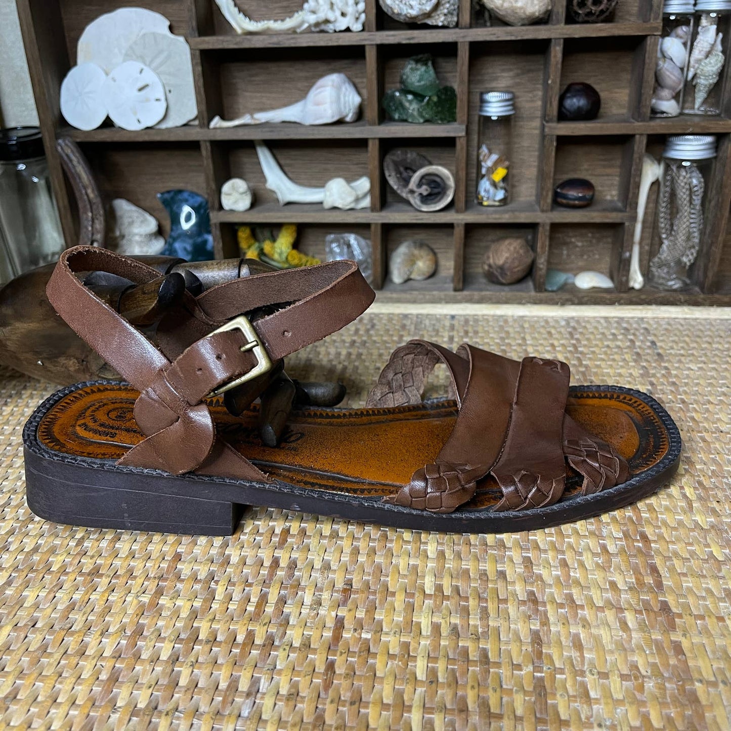 Vintage 90s Brown Leather Sandals Square Toe and Heel by Romano size 8.5