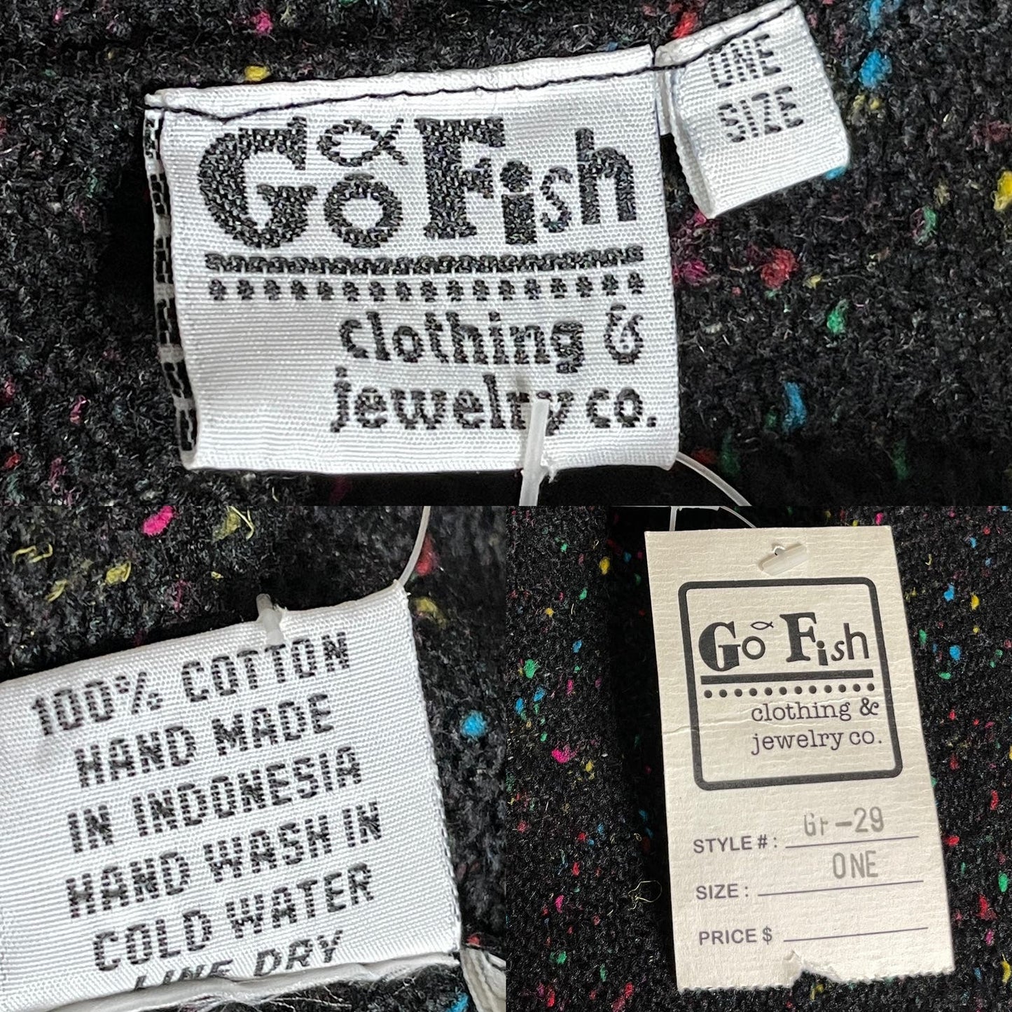 Y2K Black High Low Cardigan Bell Sleeves Open Knit Trim Colorful Flecks Go Fish