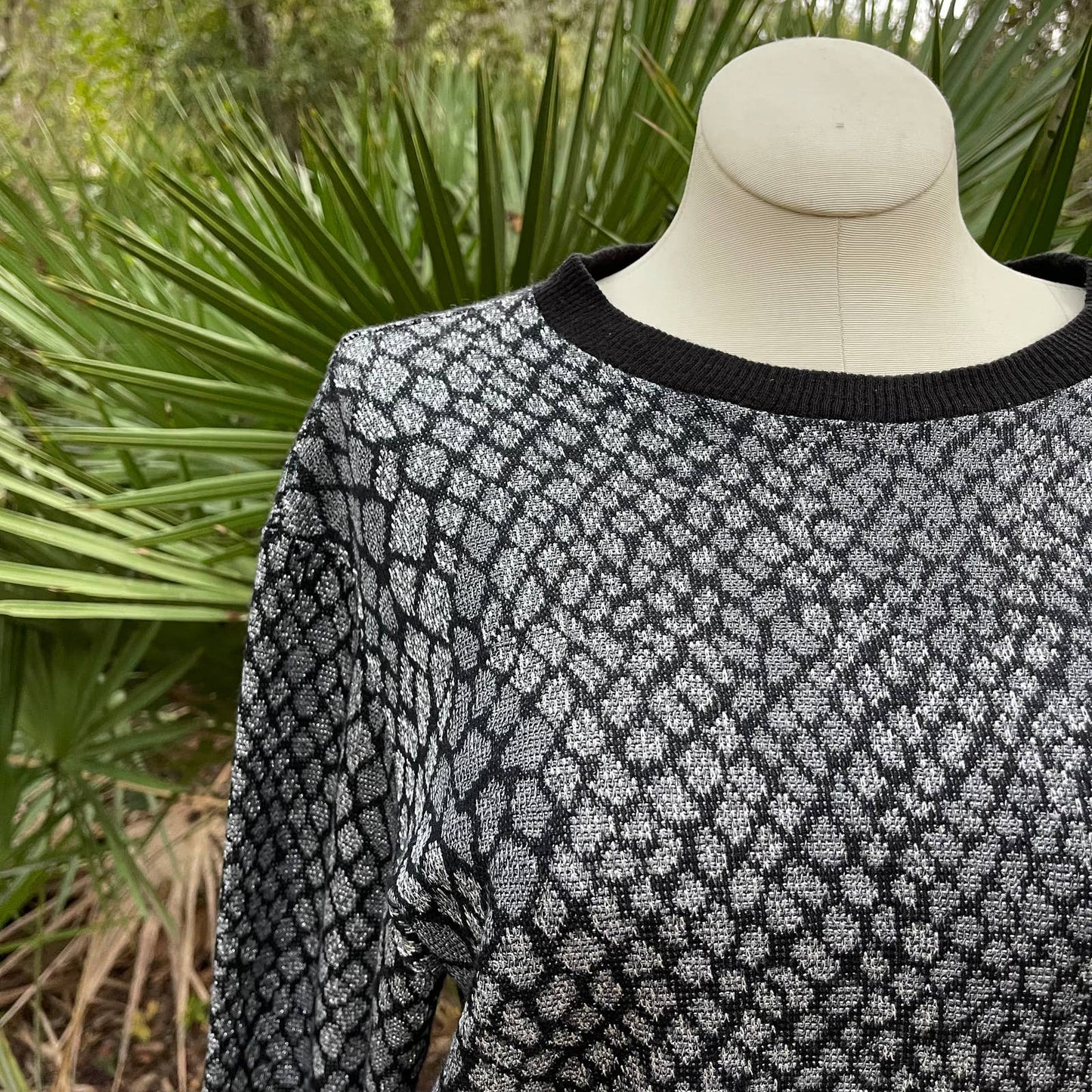 Vintage 90s Snake Print Sweater Black and Silver Lizard Land N Sea Size S M L