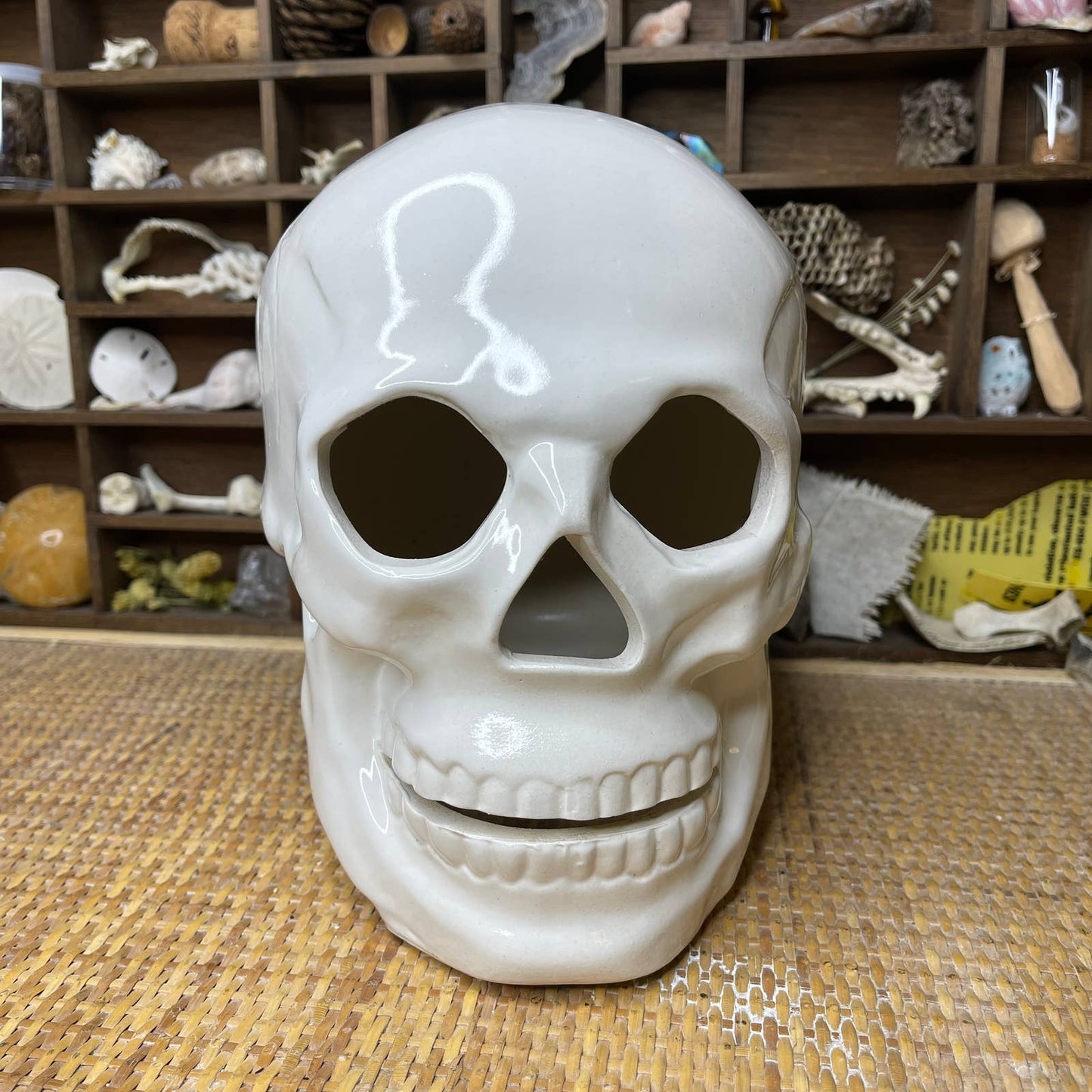 Vintage 80s White Ceramic Skull with Light Large by Wicks N Sticks
