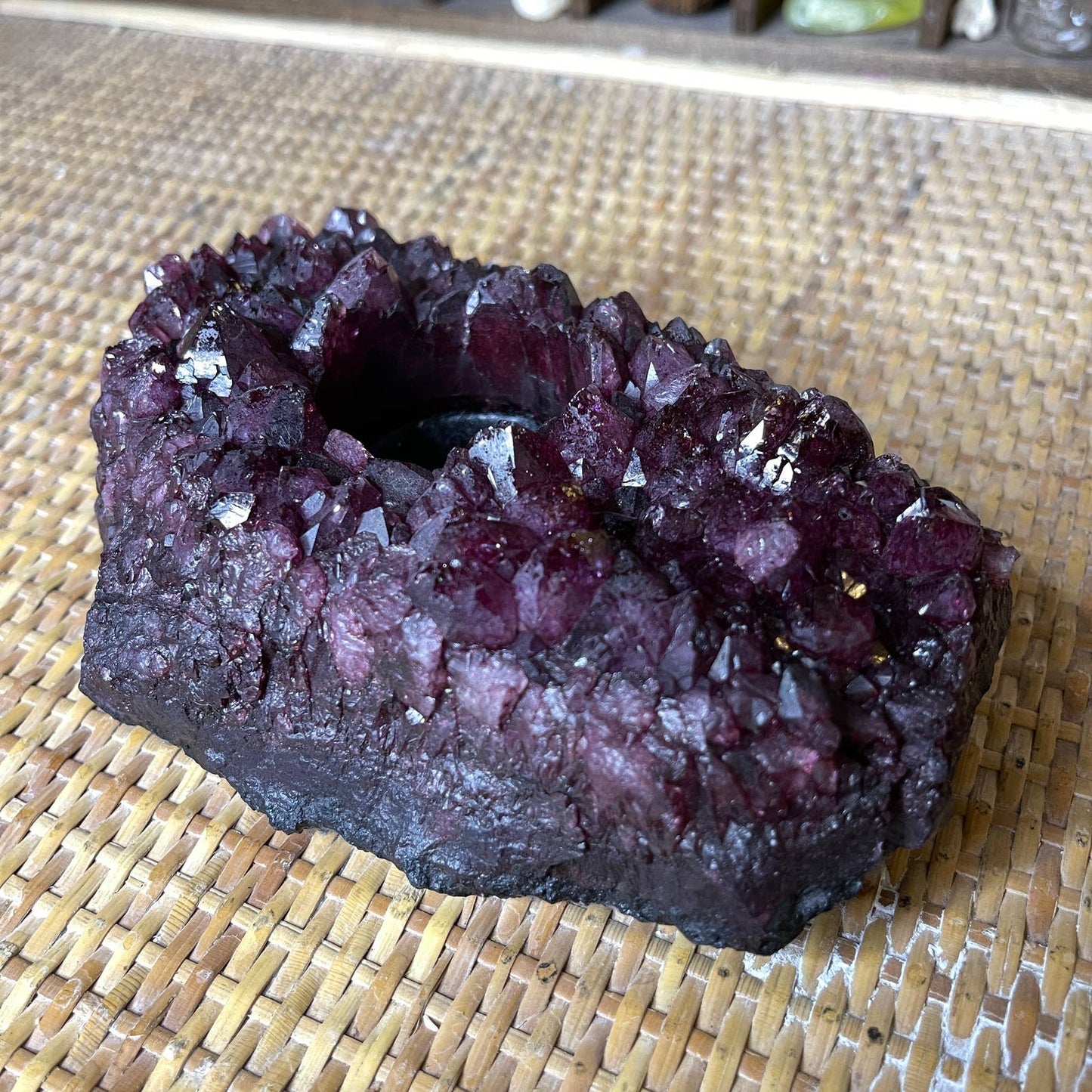 Vintage 90s Amethyst Candle Holder for Tealight Candle Mystic Crystals