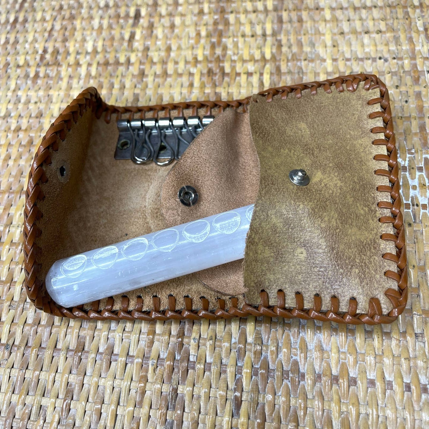 Vintage 80s Brown Leather Key Wallet with Change Pocket Artisan Made