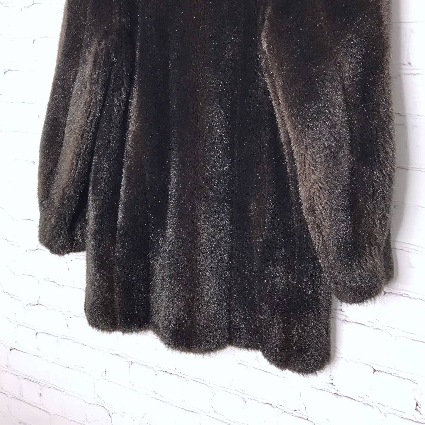 Vintage 80s Dark Brown Faux Fur Coat Made in USA Glam Vegan Size S M