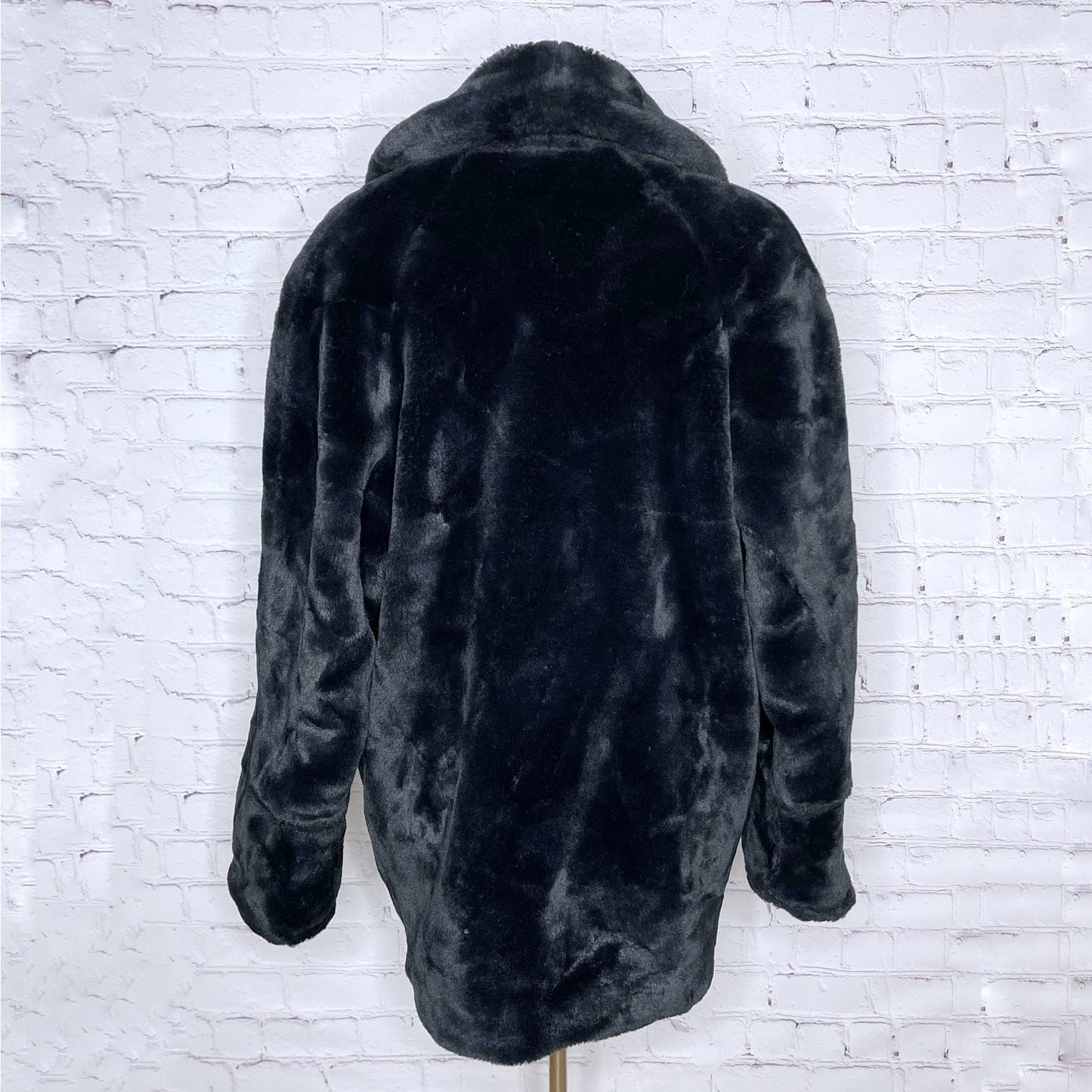 Vintage 80s Black Soft Faux Fur Plush Coat Directions Glam Volup Size L XL